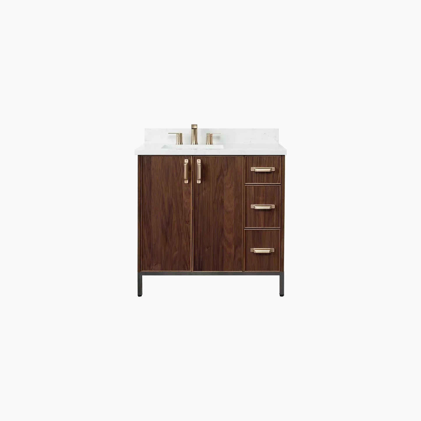 Malibu 36" American Black Walnut Bathroom Vanity, Left Sink