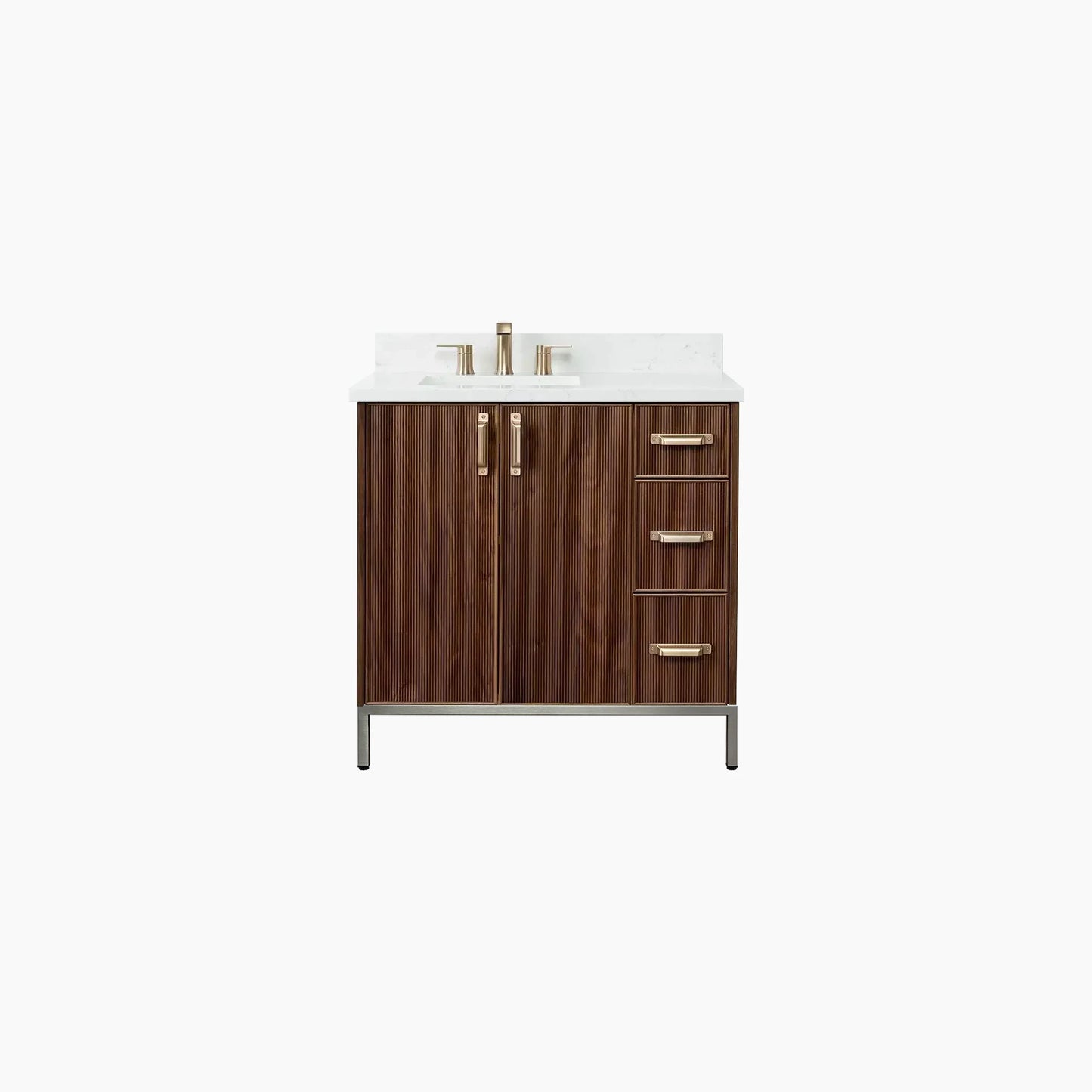 Malibu 36" American Black Walnut Bathroom Vanity, Left Sink