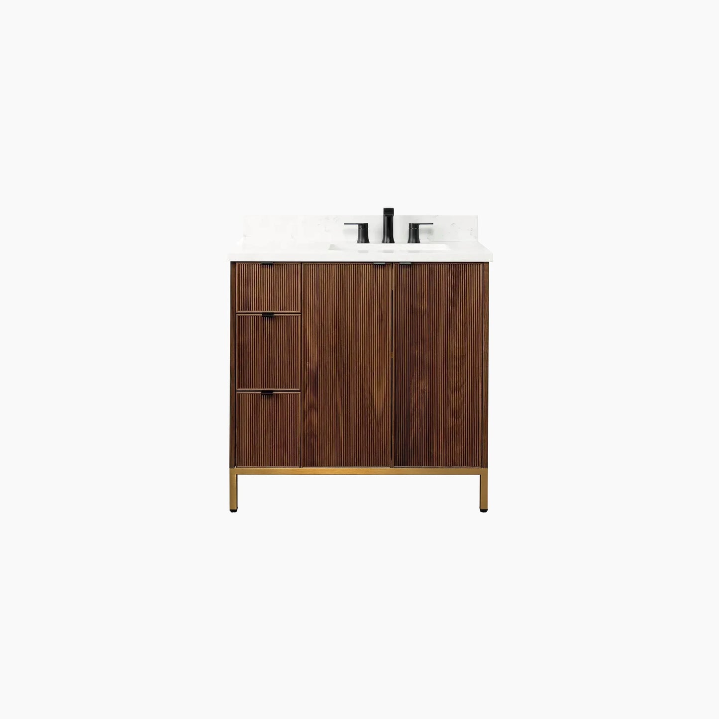 Malibu 36" American Black Walnut Bathroom Vanity, Right Sink