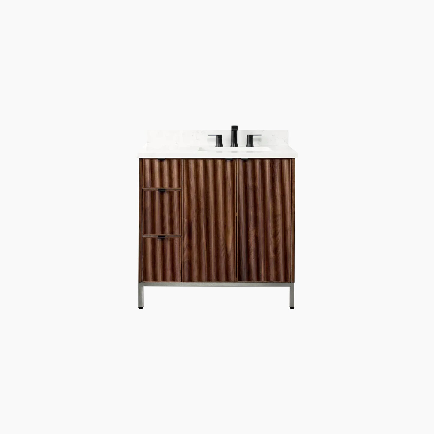 Malibu 36" American Black Walnut Bathroom Vanity, Right Sink