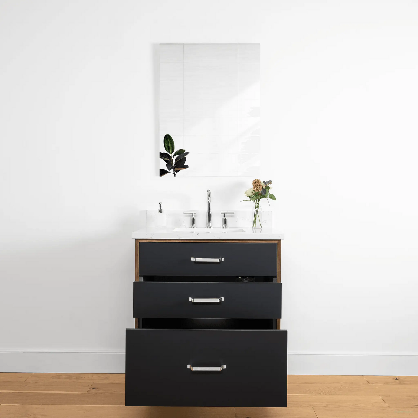 Sidney 30" Matte Black Bathroom Vanity - All Drawers
