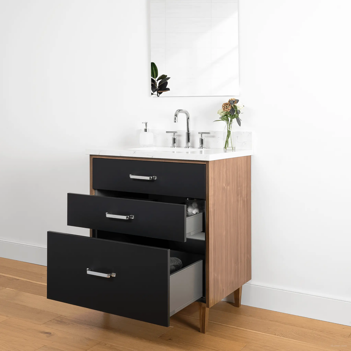 Sidney 30" Matte Black Bathroom Vanity - All Drawers