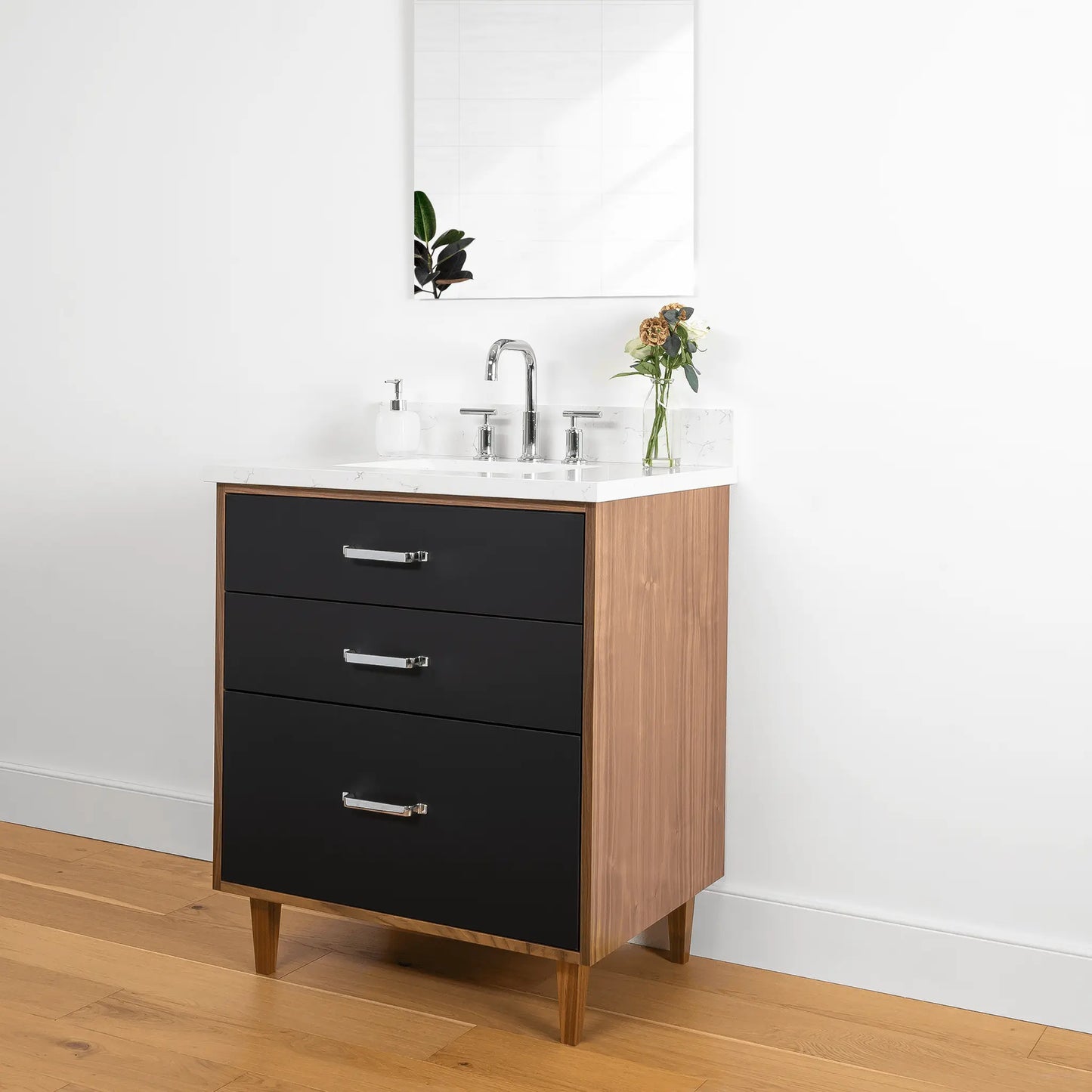 Sidney 30" Matte Black Bathroom Vanity - All Drawers