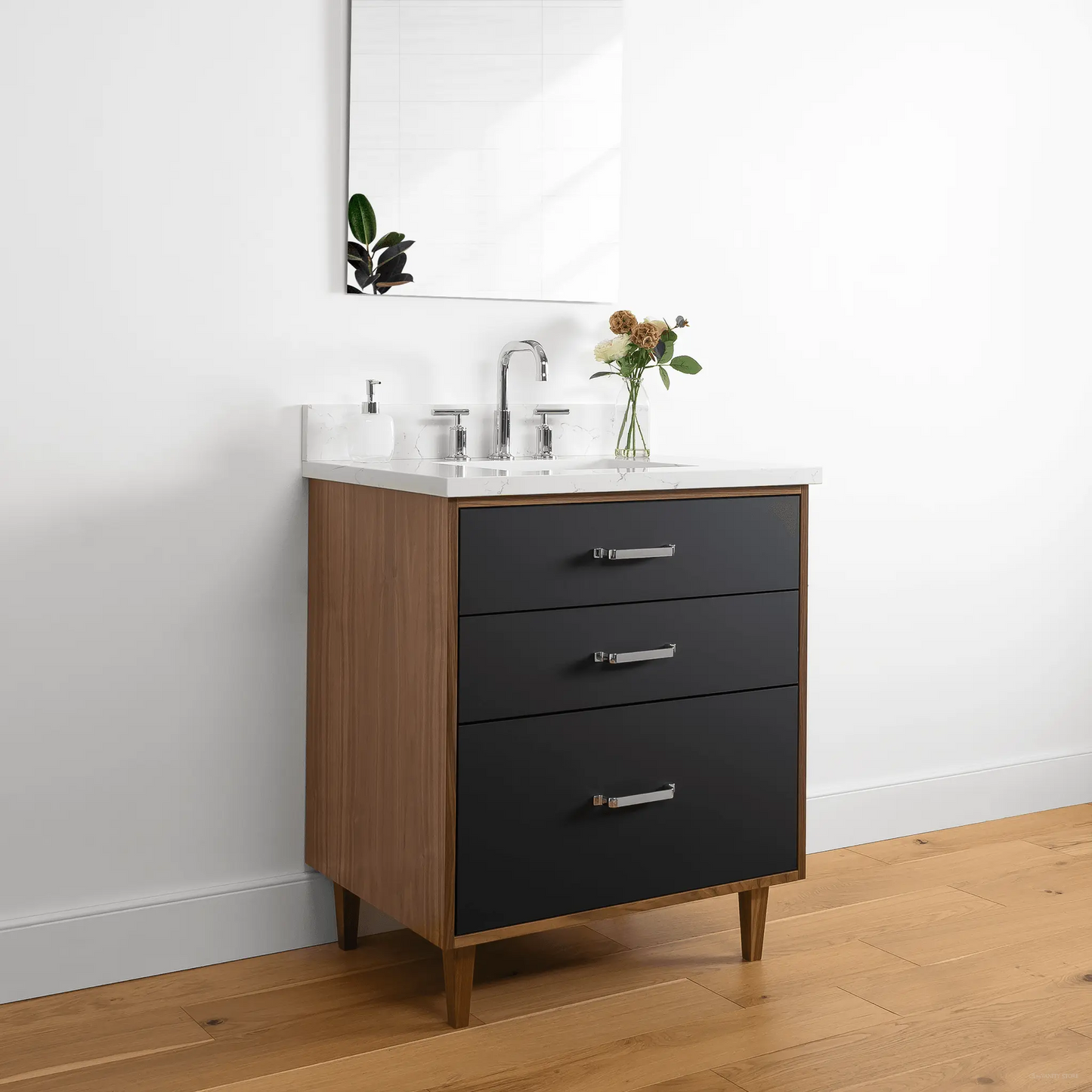 Sidney 30" Matte Black Bathroom Vanity - All Drawers