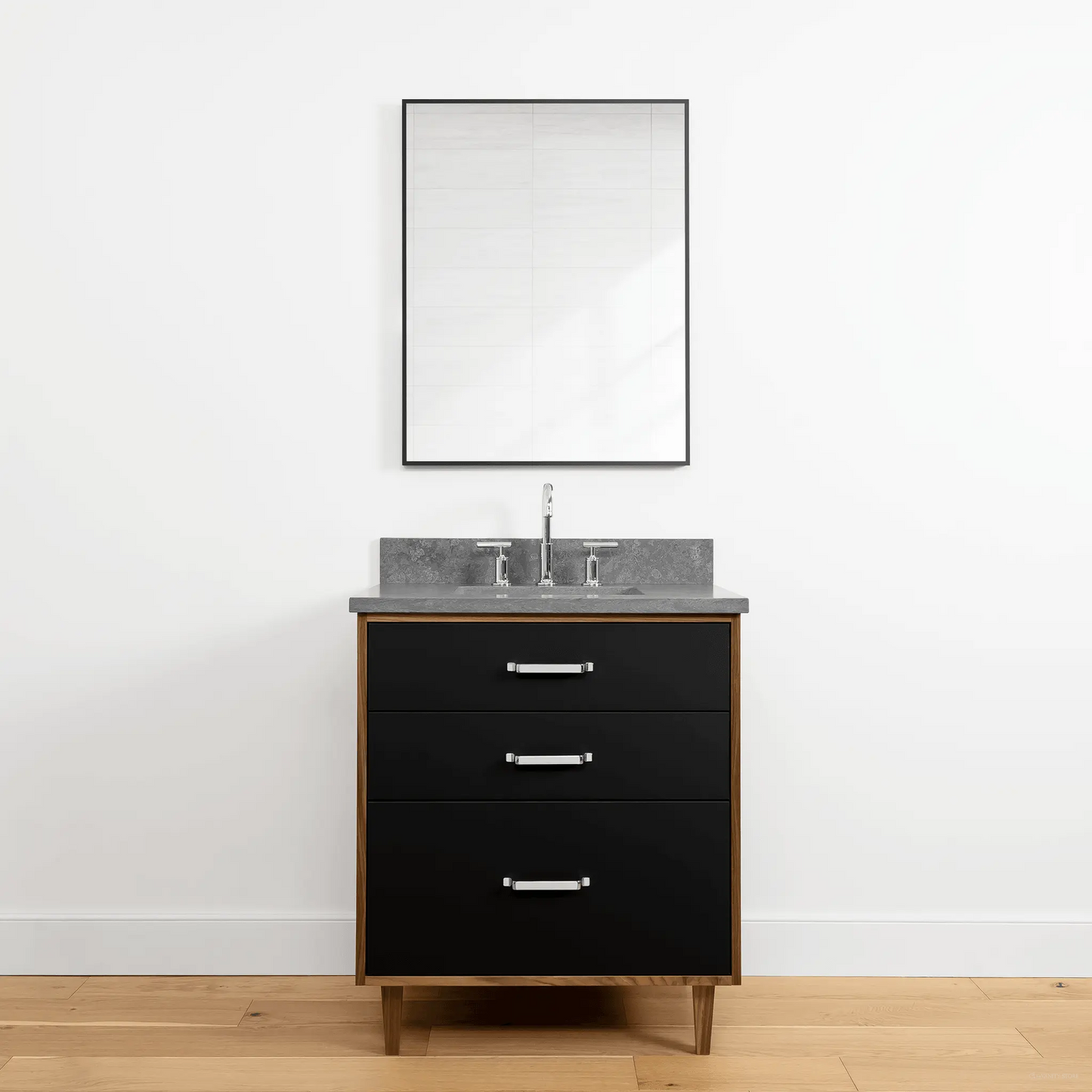Sidney 30" Matte Black Bathroom Vanity - All Drawers