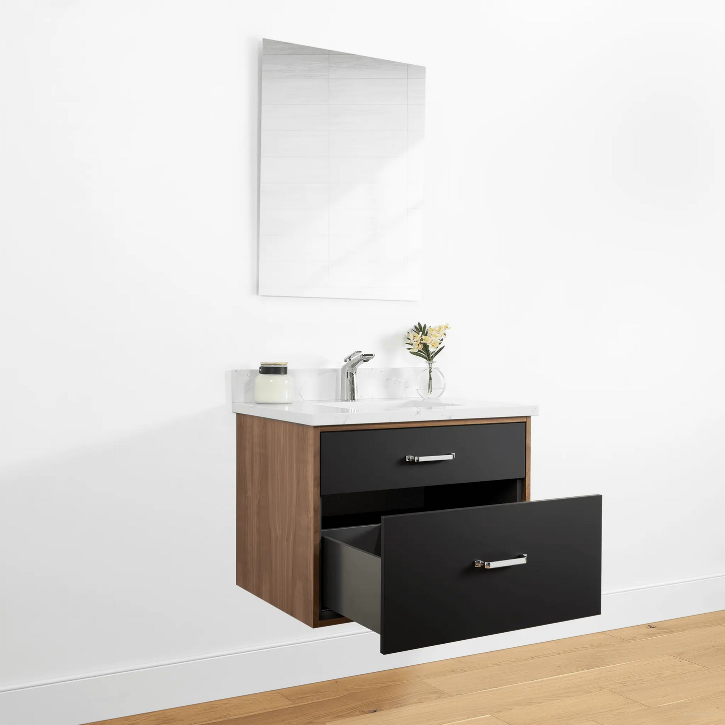 Sidney 30" Wall Mount Matte Black Bathroom Vanity - All Drawers