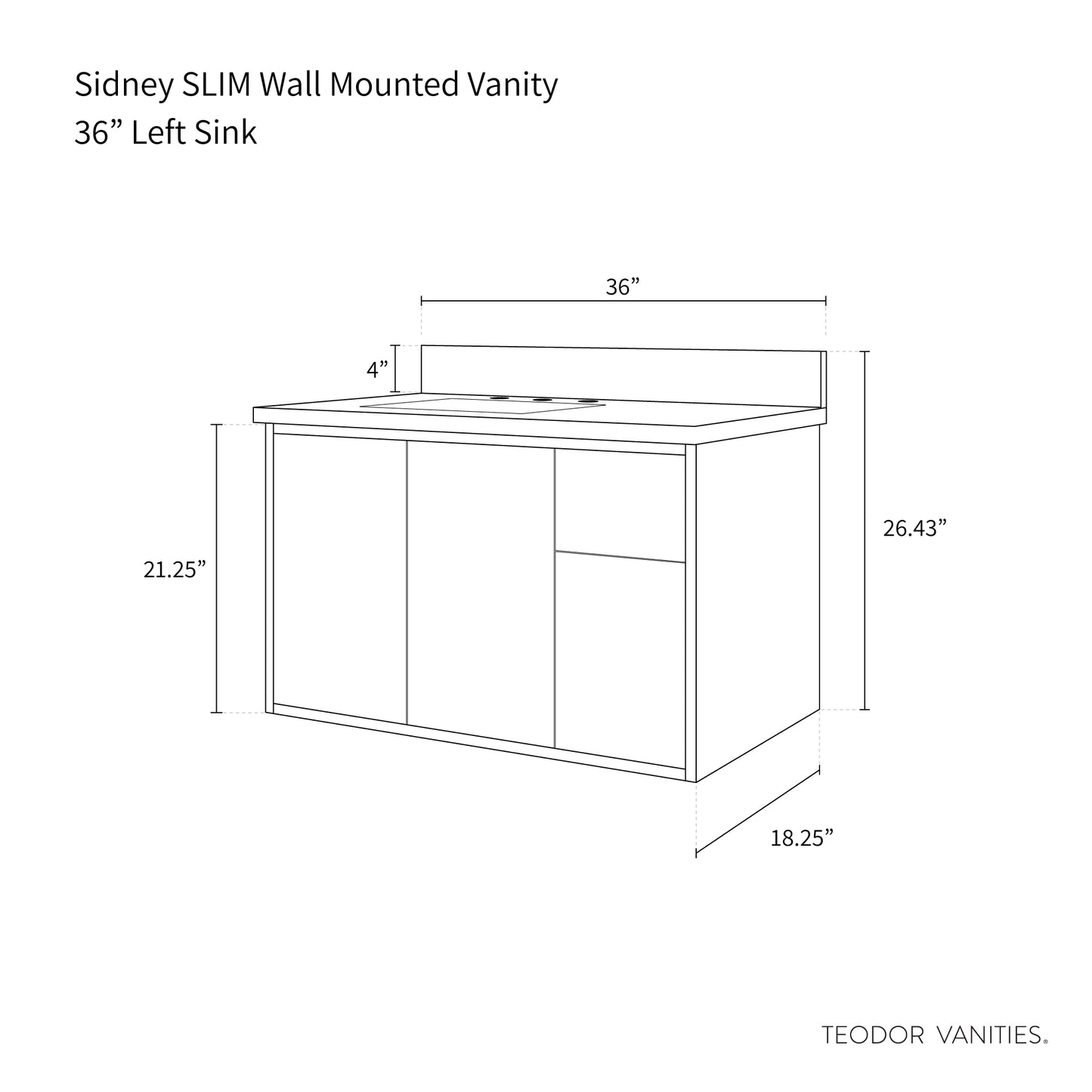 Sidney SLIM 36" Wall Mount Gloss White Bathroom Vanity, Left Sink