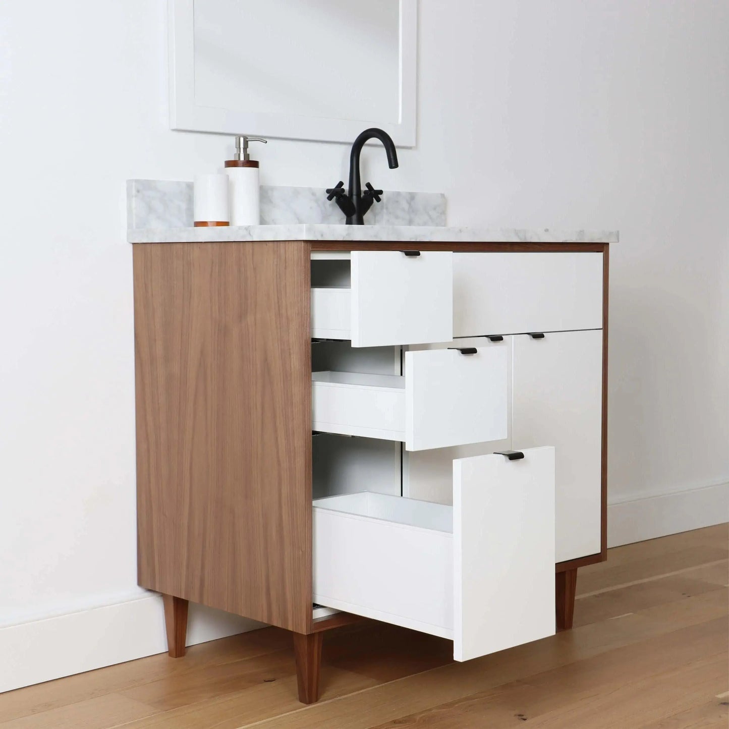 Sidney SLIM 36" Gloss White Bathroom Vanity, Right Sink Teodor Bathroom Vanity Canada