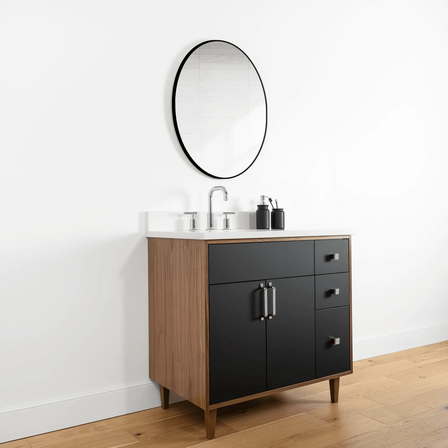 Sidney 36" Matte Black Bathroom Vanity, Left Sink