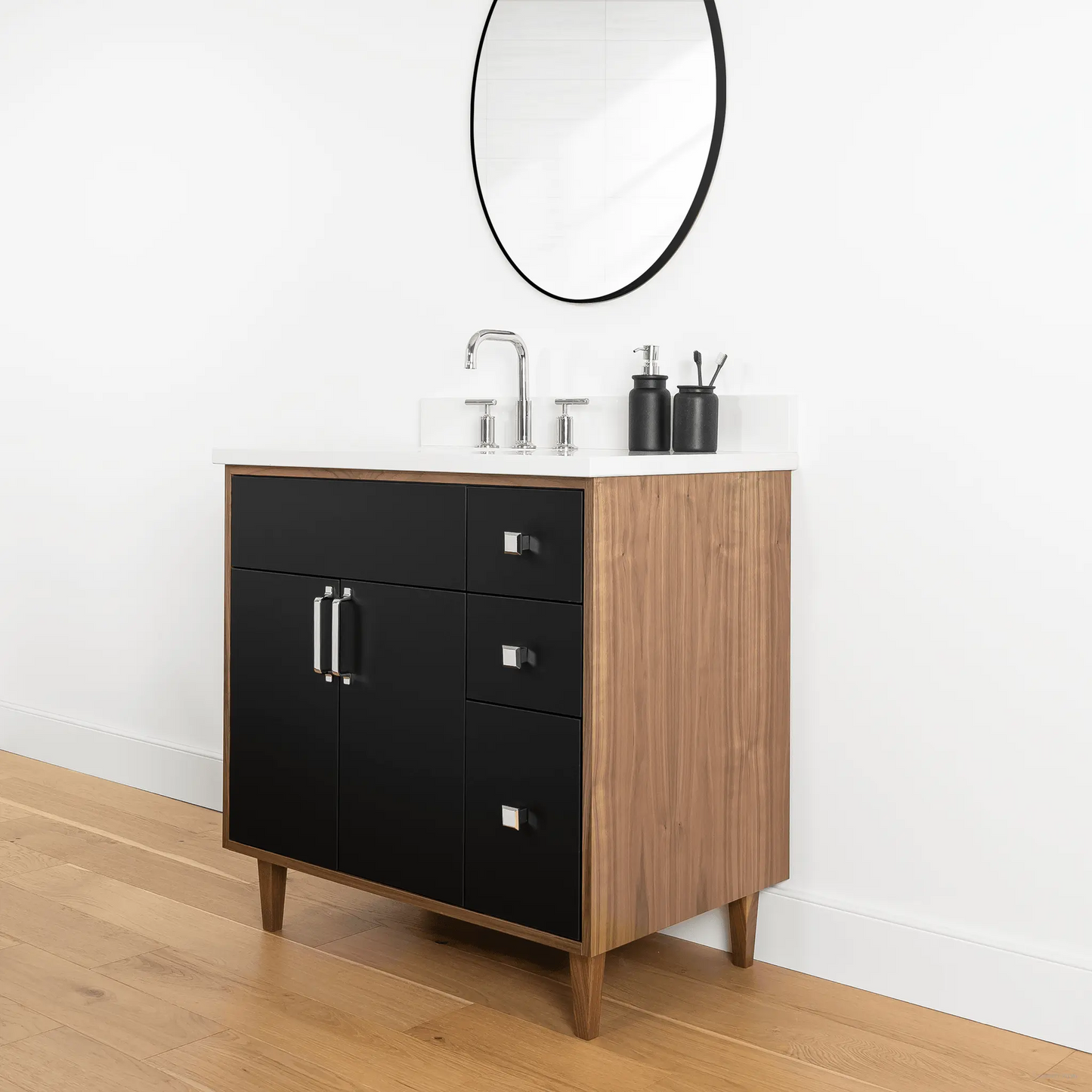 Sidney 36" Matte Black Bathroom Vanity, Left Sink