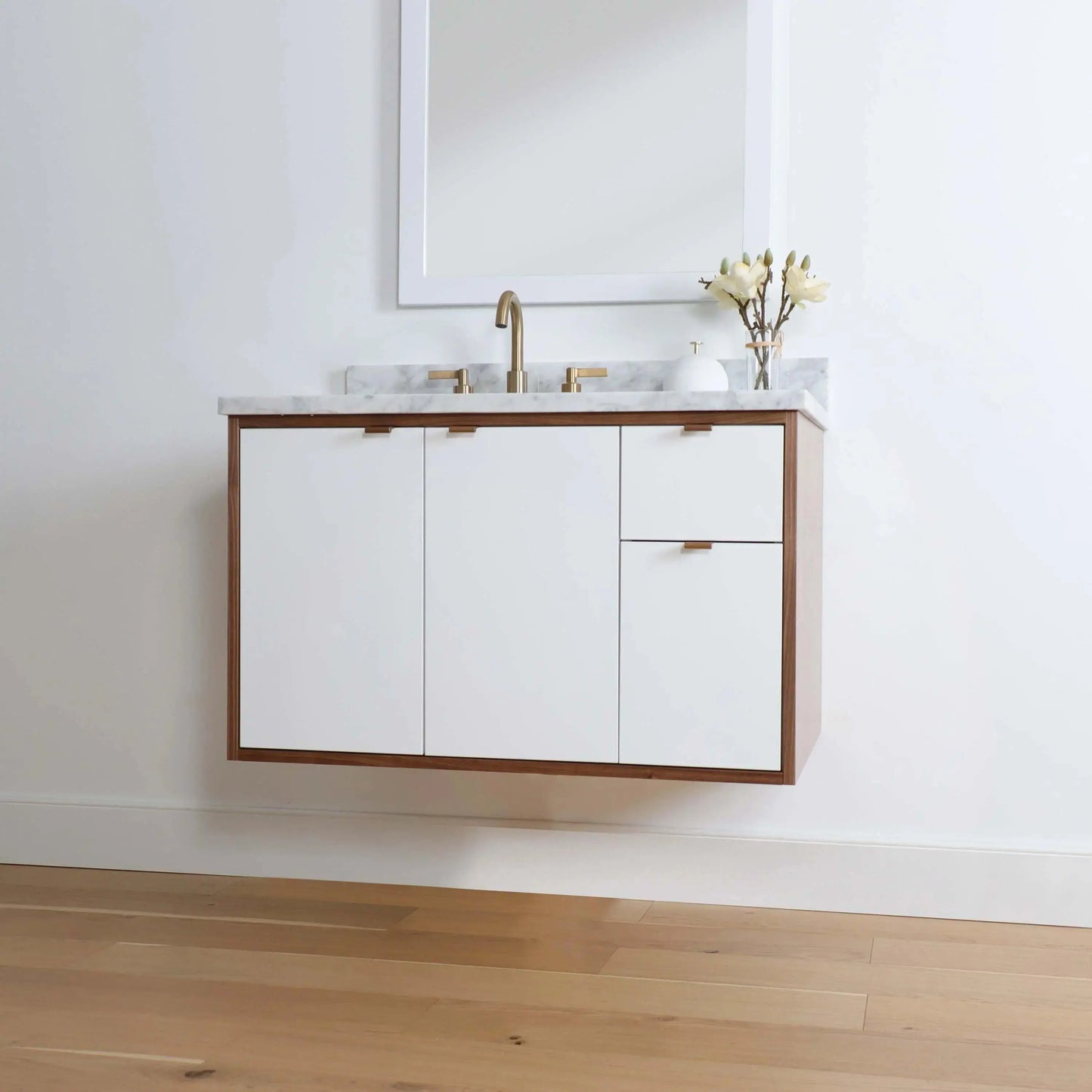 Sidney SLIM 36" Wall Mount Gloss White Bathroom Vanity, Left Sink Teodor Bathroom Vanity Canada