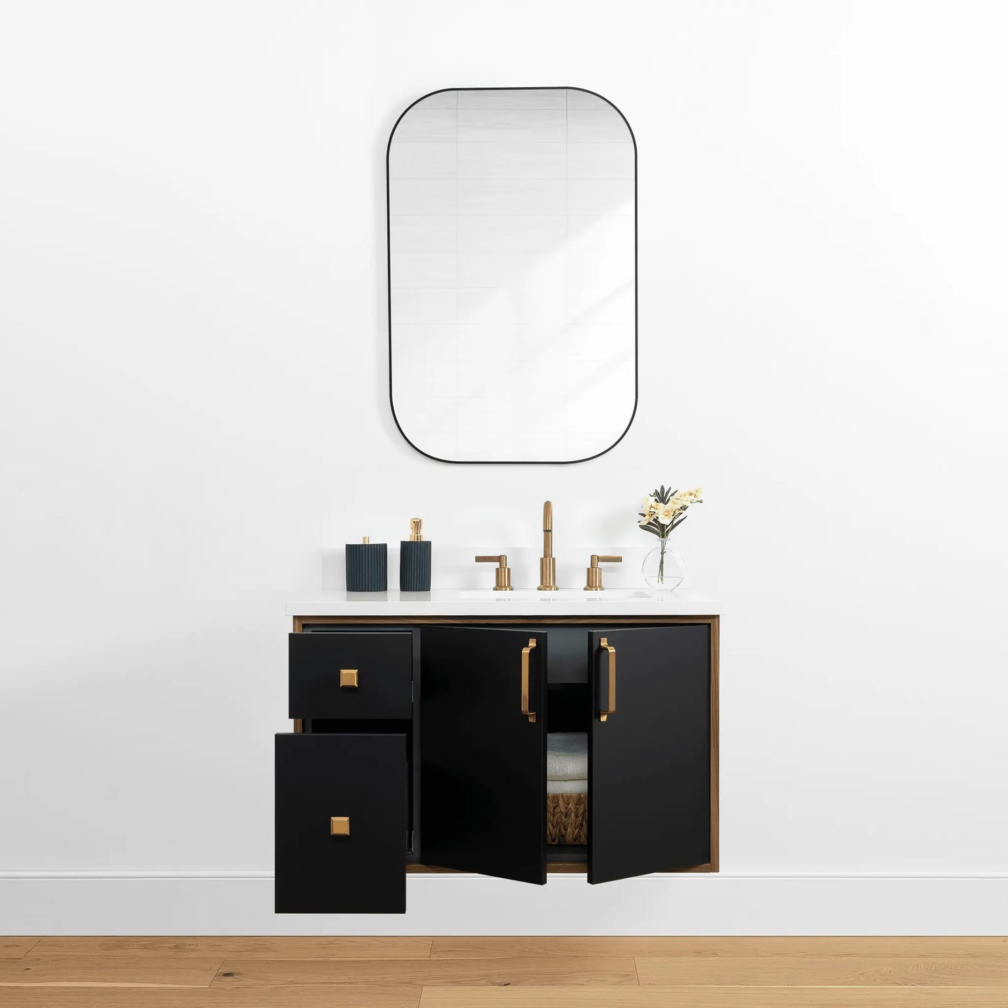 Sidney 36" Wall Mount Matte Black Bathroom Vanity, Right Sink