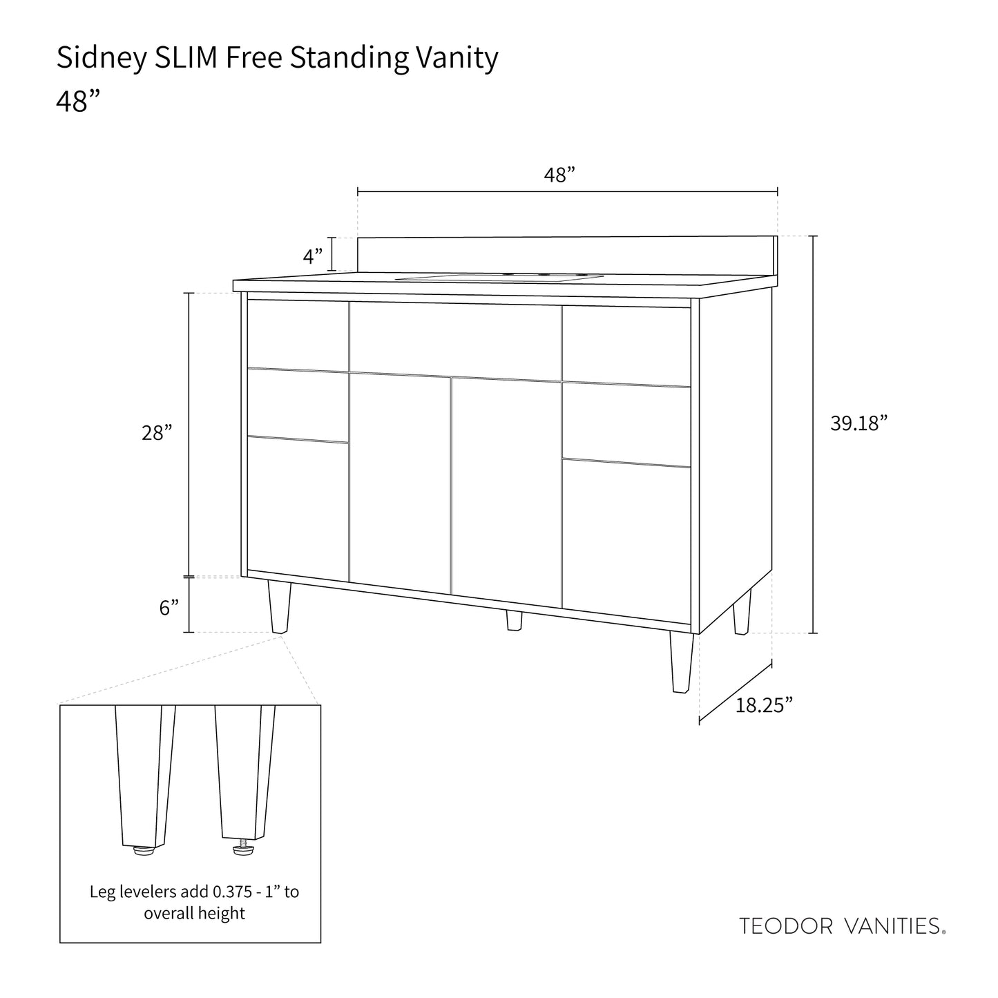 Sidney SLIM 48" Gloss White Bathroom Vanity