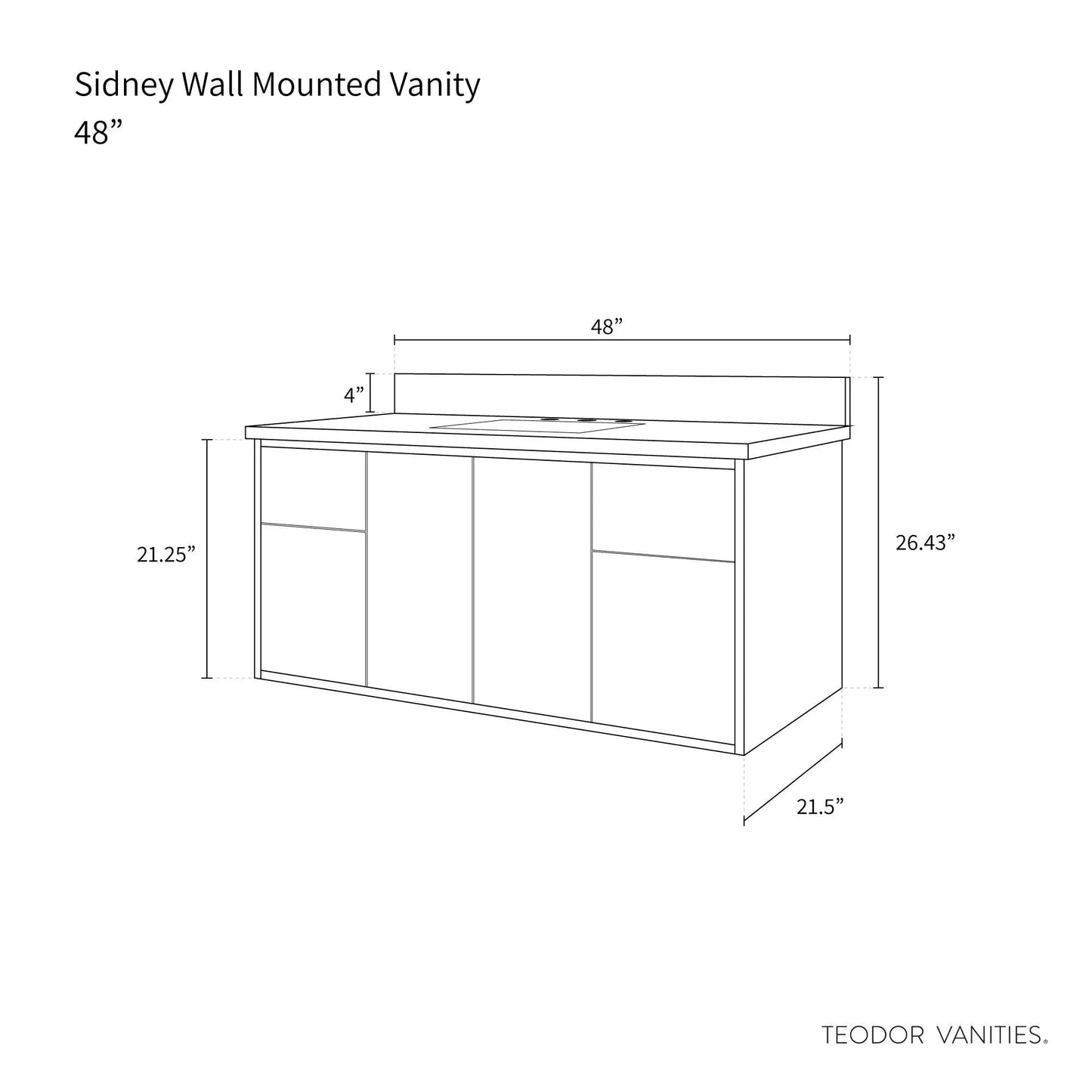 Sidney 48", Teodor® Modern Wall Mount Gloss White Vanity Teodor Bathroom VanityCanada