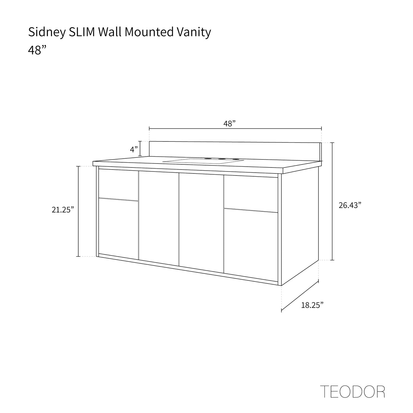 Sidney SLIM 48" Wall Mount Matte Black Bathroom Vanity