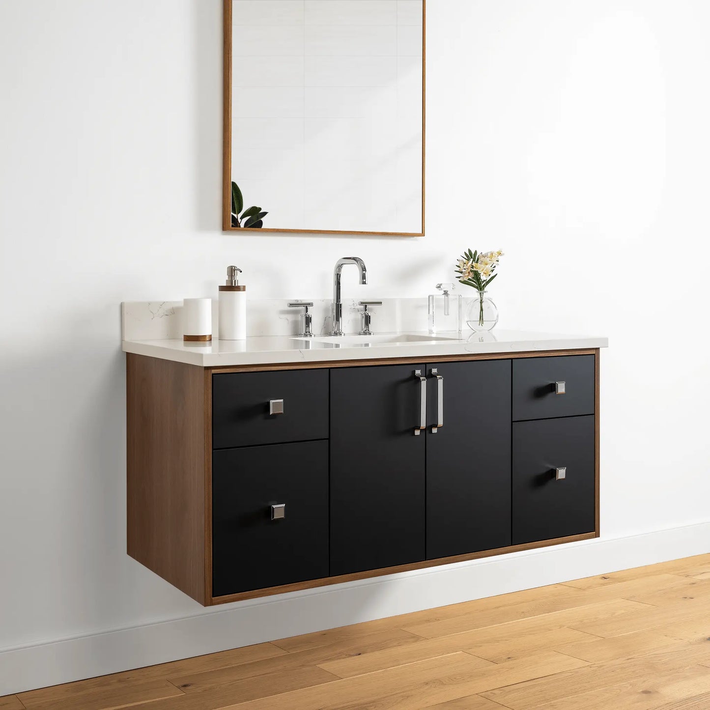 Sidney 48" Wall Mount Matte Black Bathroom Vanity