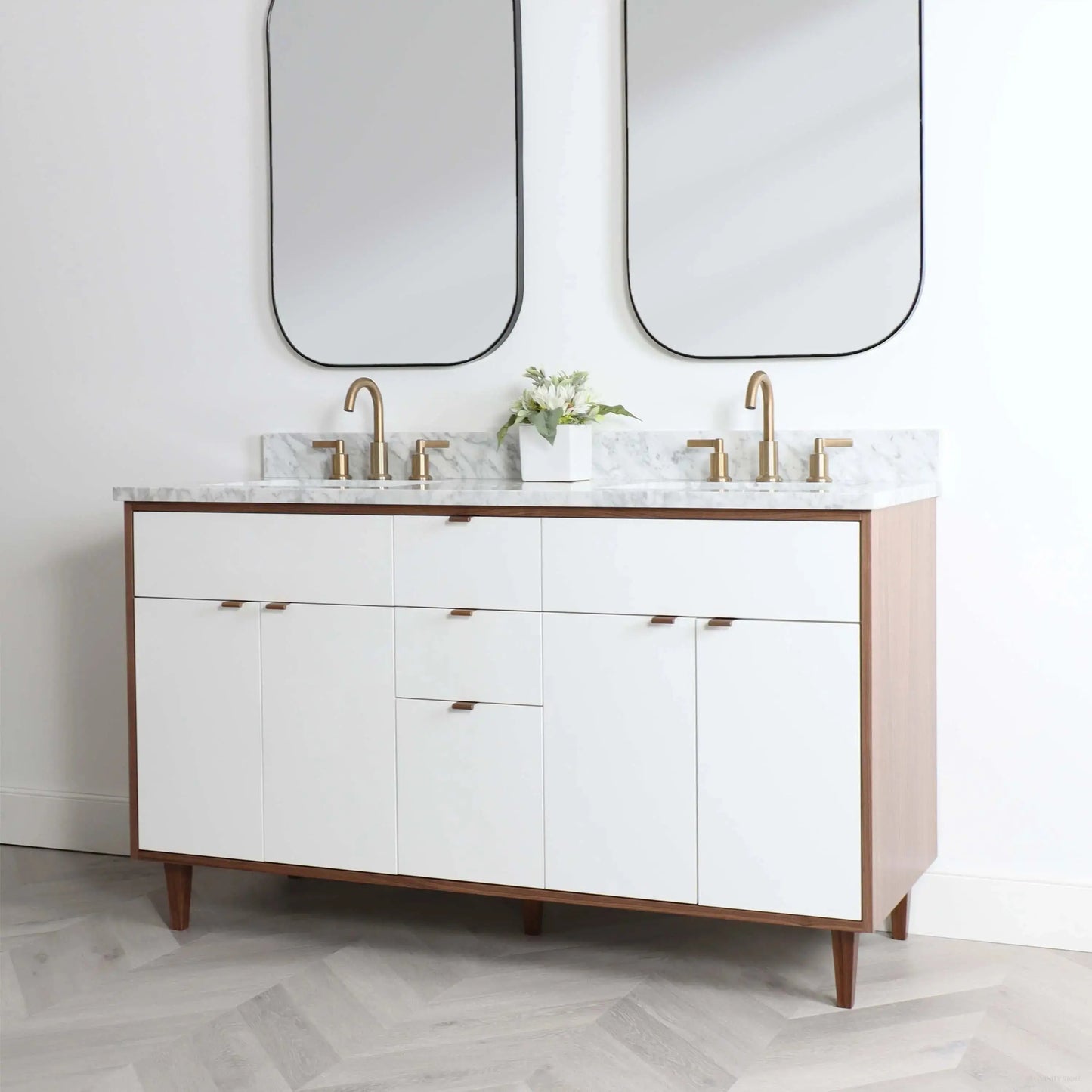 Sidney SLIM 60" Gloss White Bathroom Vanity, Double Sink Teodor Bathroom Vanity Canada