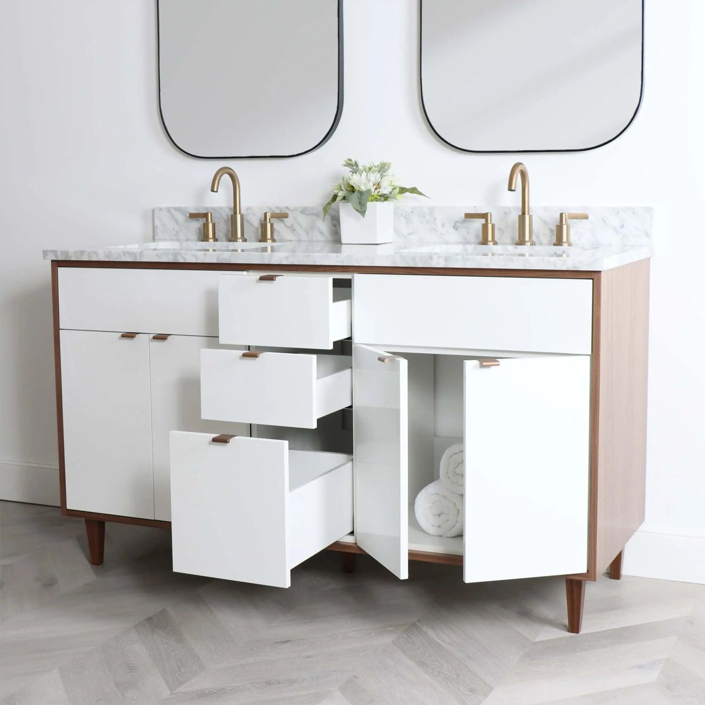 Sidney SLIM 60" Gloss White Bathroom Vanity, Double Sink Teodor Bathroom Vanity Canada