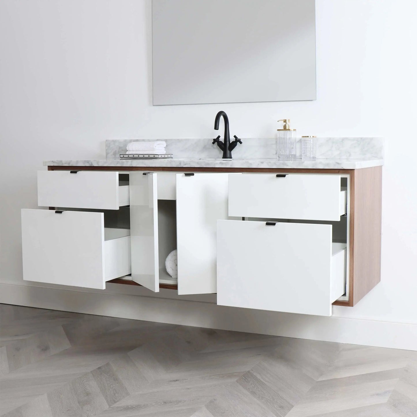 Sidney SLIM 60" Wall Mount Gloss White Bathroom Vanity Teodor Bathroom Vanity Canada