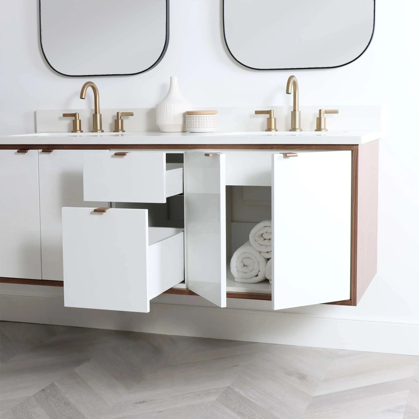 Sidney SLIM 60" Wall Mount Gloss White Bathroom Vanity, Double Sink Teodor Bathroom Vanity Canada