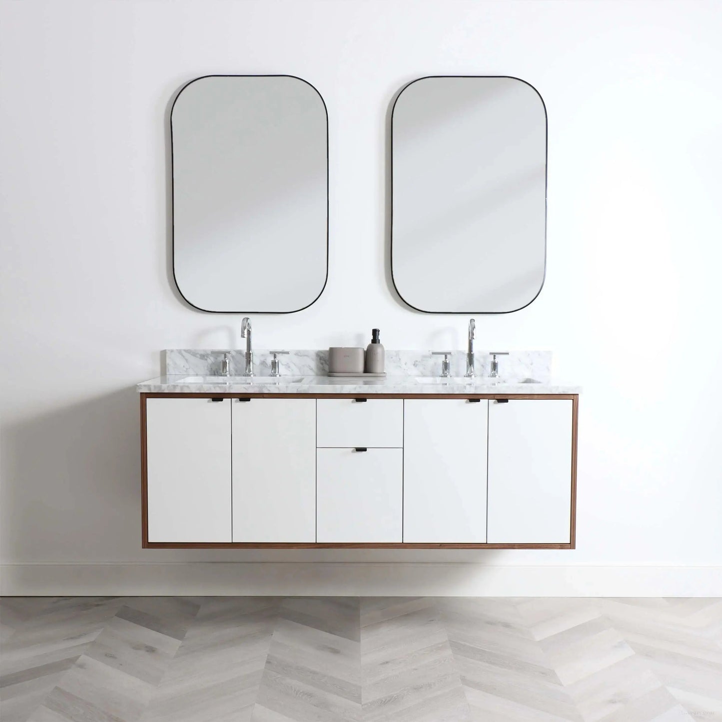 Sidney SLIM 60" Wall Mount Gloss White Bathroom Vanity, Double Sink Teodor Bathroom Vanity Canada