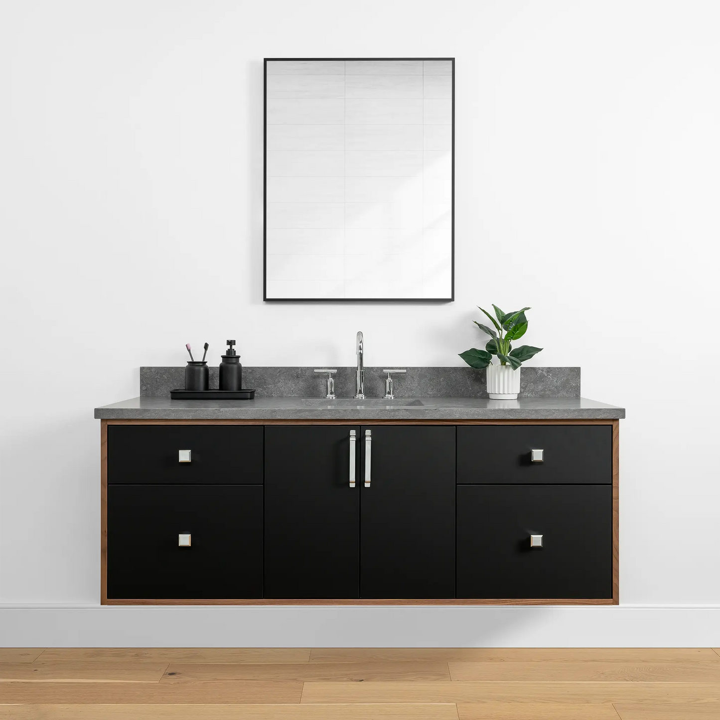 Sidney 60" Wall Mount Matte Black Bathroom Vanity