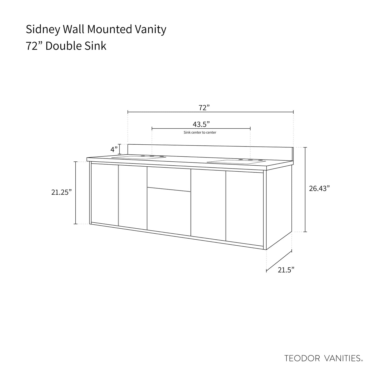 Sidney 72", Teodor® Modern Wall Mount Gloss White Vanity, Double Sink Teodor Bathroom VanityCanada