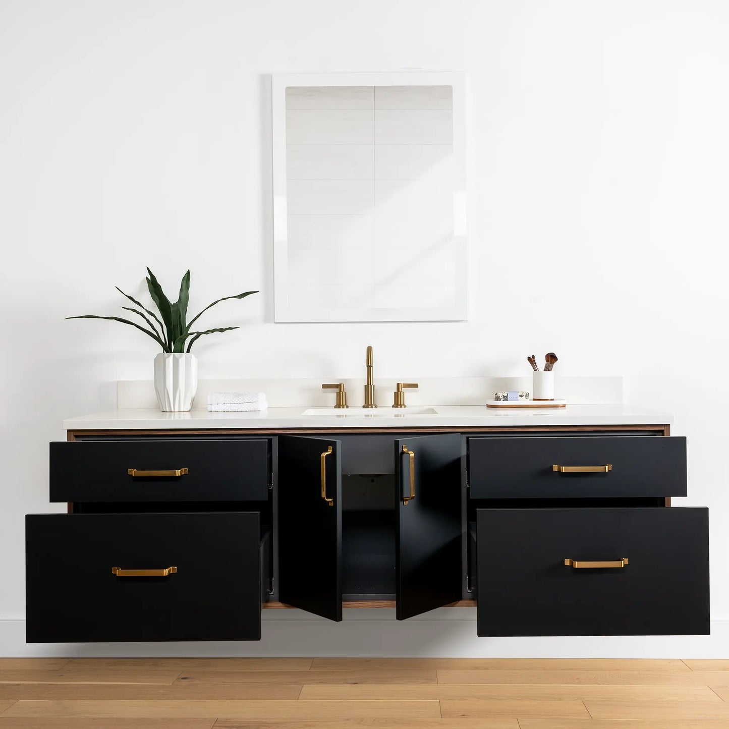 Sidney 72" Wall Mount Matte Black Bathroom Vanity