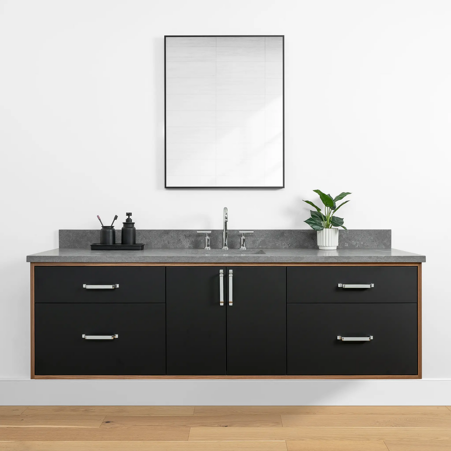 Sidney 72" Wall Mount Matte Black Bathroom Vanity