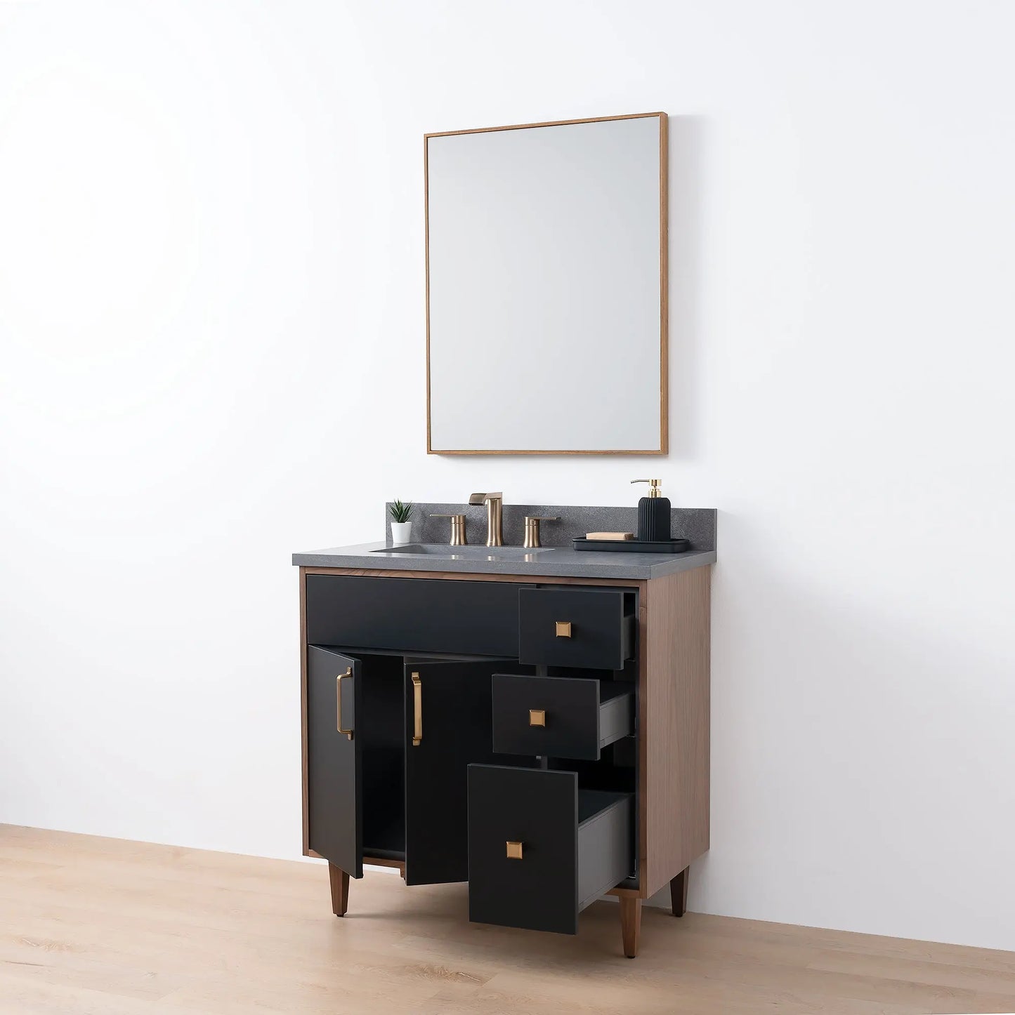 Sidney SLIM, 36" Teodor® Modern Matte Black Vanity, Left Sink Teodor Bathroom VanityCanada