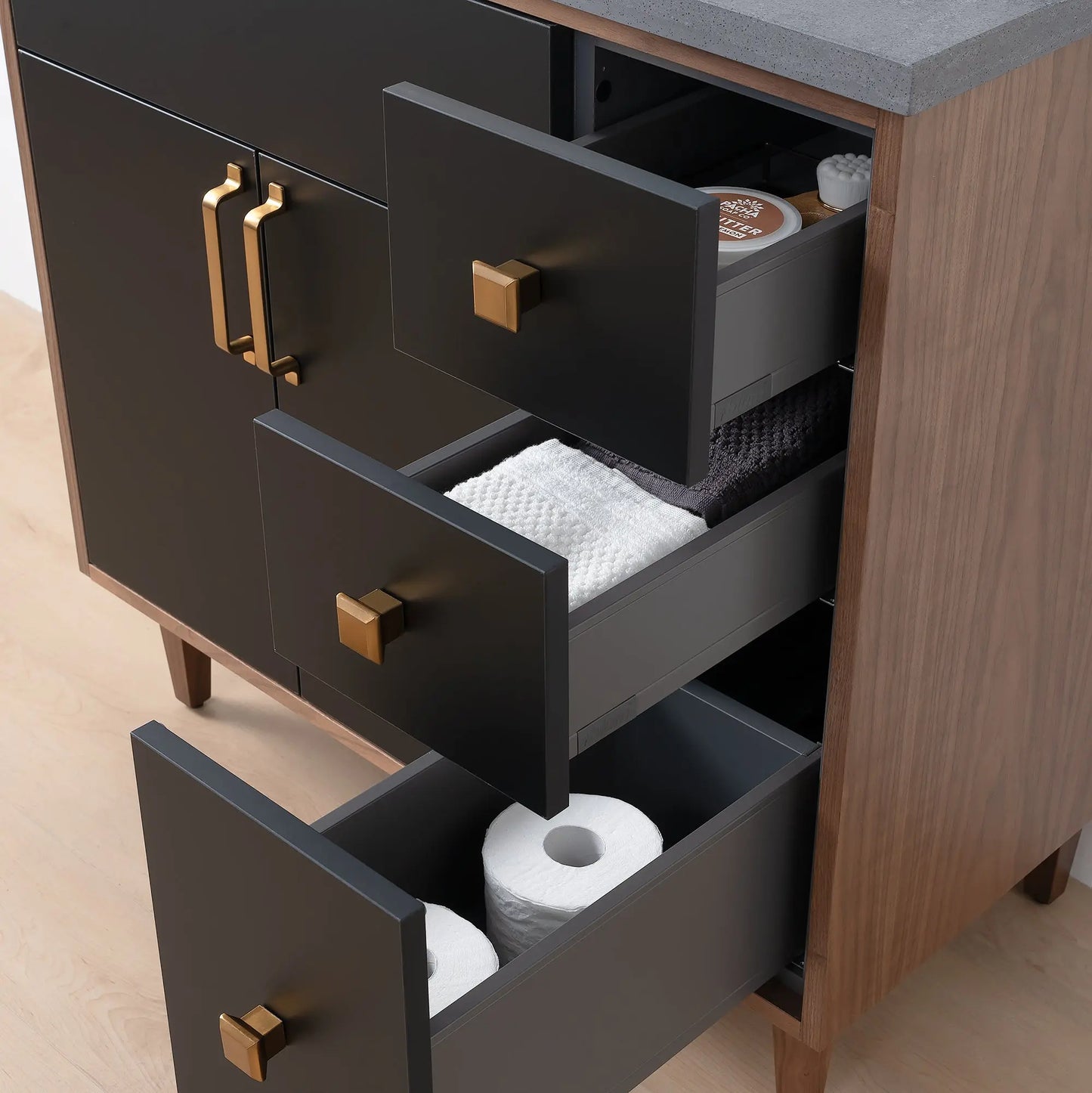 Sidney SLIM, 36" Teodor® Modern Matte Black Vanity, Left Sink Teodor Bathroom VanityCanada