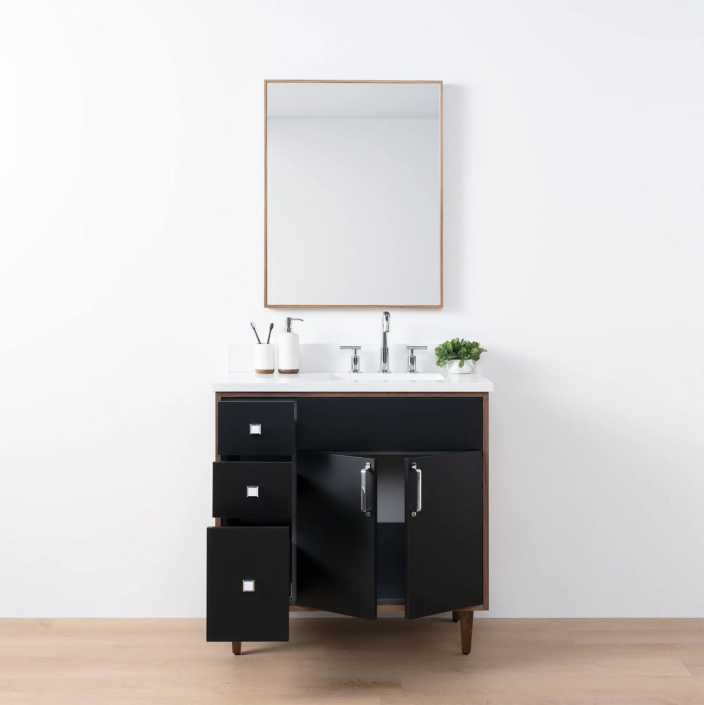 Sidney SLIM, 36" Teodor® Modern Matte Black Vanity, Right Sink Teodor Bathroom VanityCanada