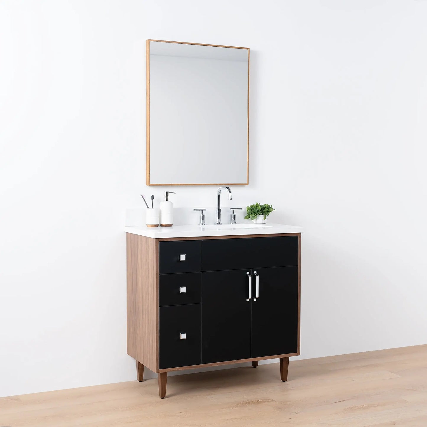 Sidney SLIM, 36" Teodor® Modern Matte Black Vanity, Right Sink Teodor Bathroom VanityCanada