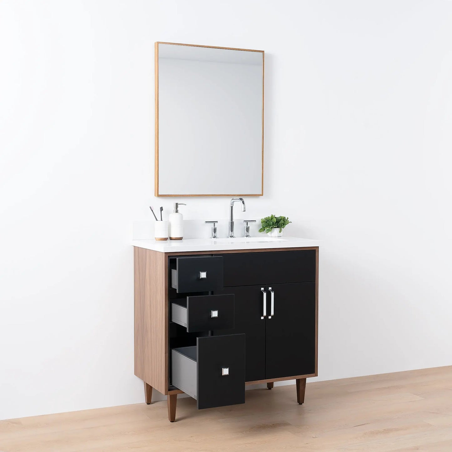 Sidney SLIM, 36" Teodor® Modern Matte Black Vanity, Right Sink Teodor Bathroom VanityCanada