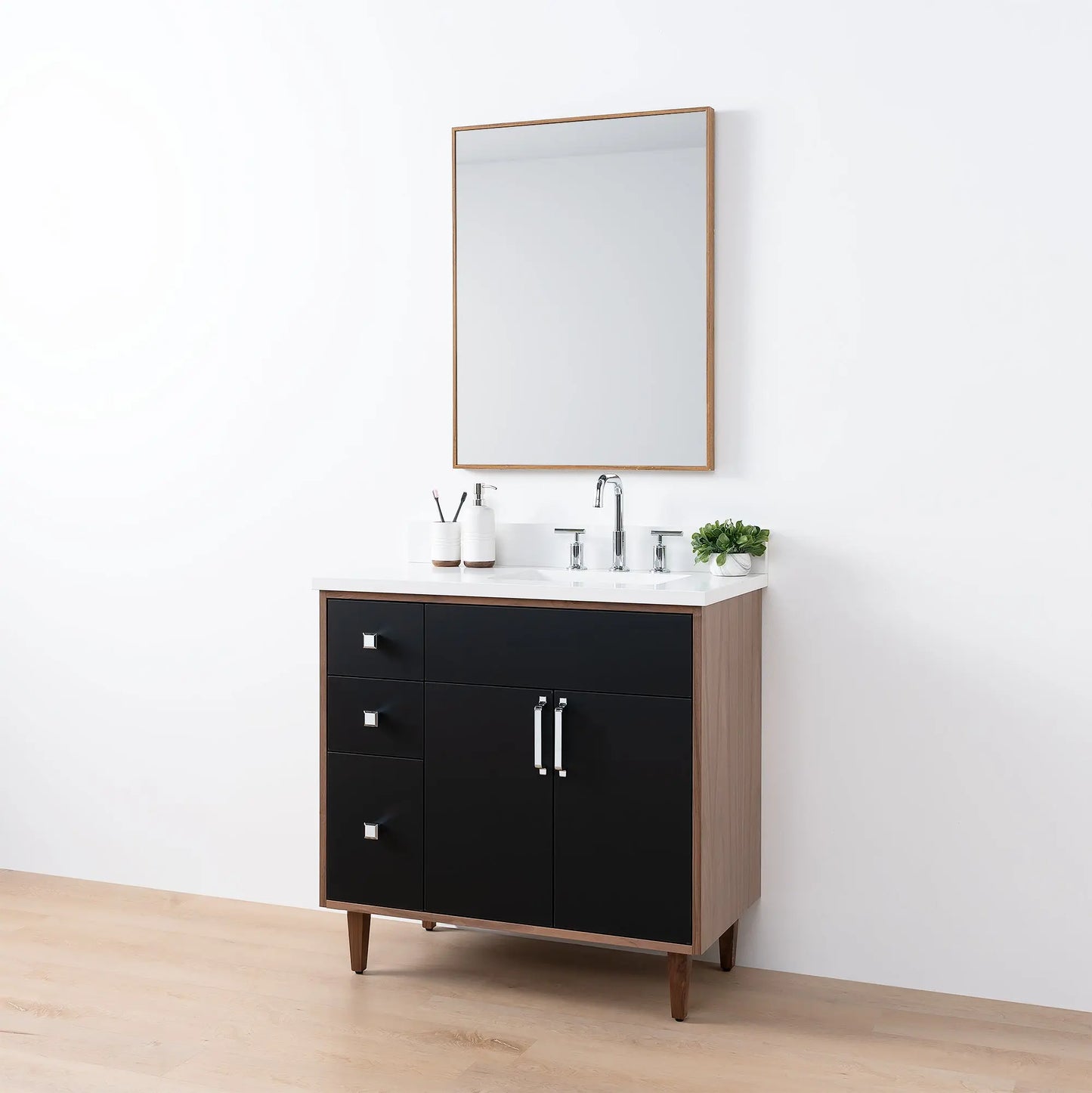 Sidney SLIM, 36" Teodor® Modern Matte Black Vanity, Right Sink Teodor Bathroom VanityCanada