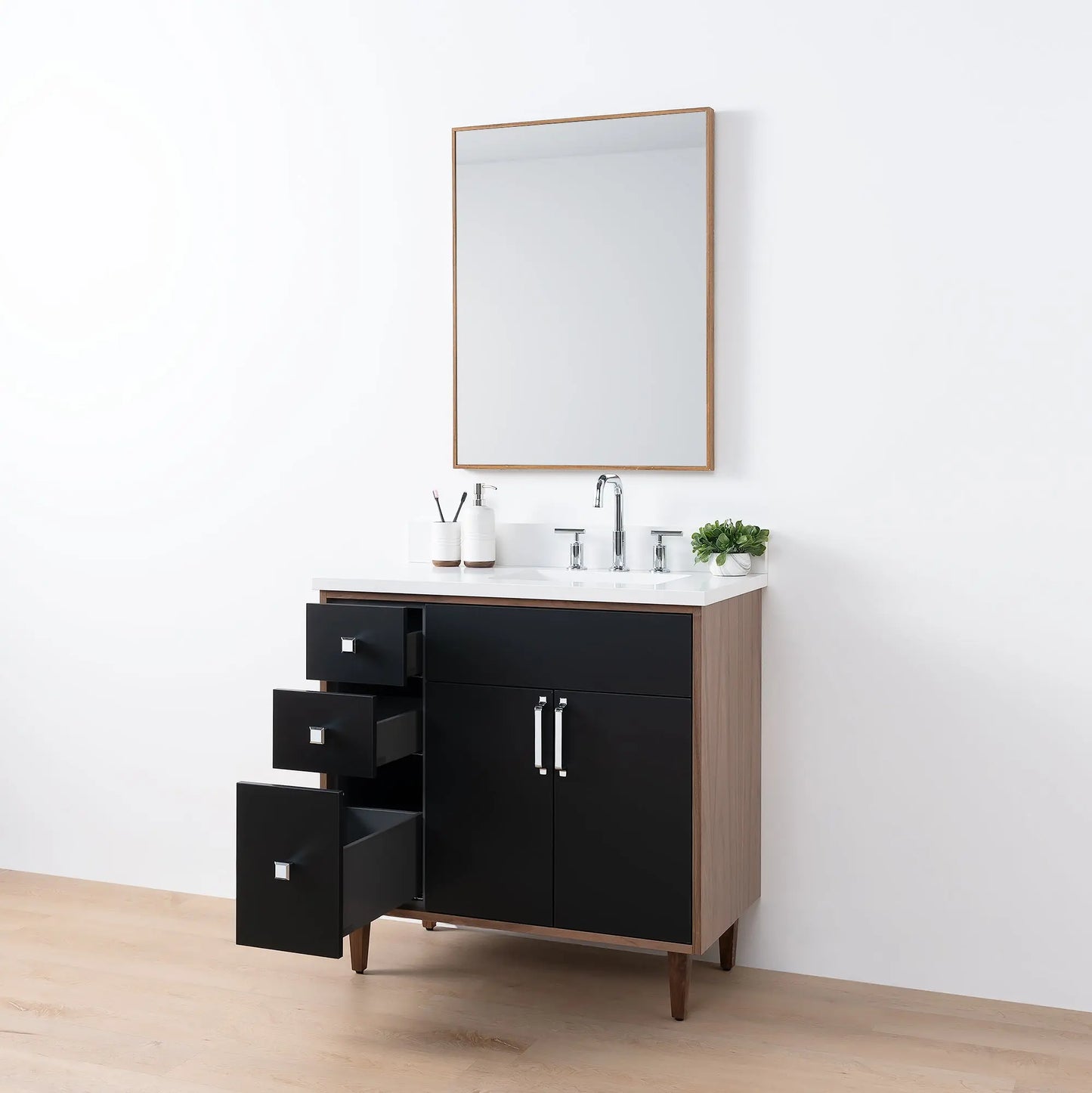 Sidney SLIM, 36" Teodor® Modern Matte Black Vanity, Right Sink Teodor Bathroom VanityCanada