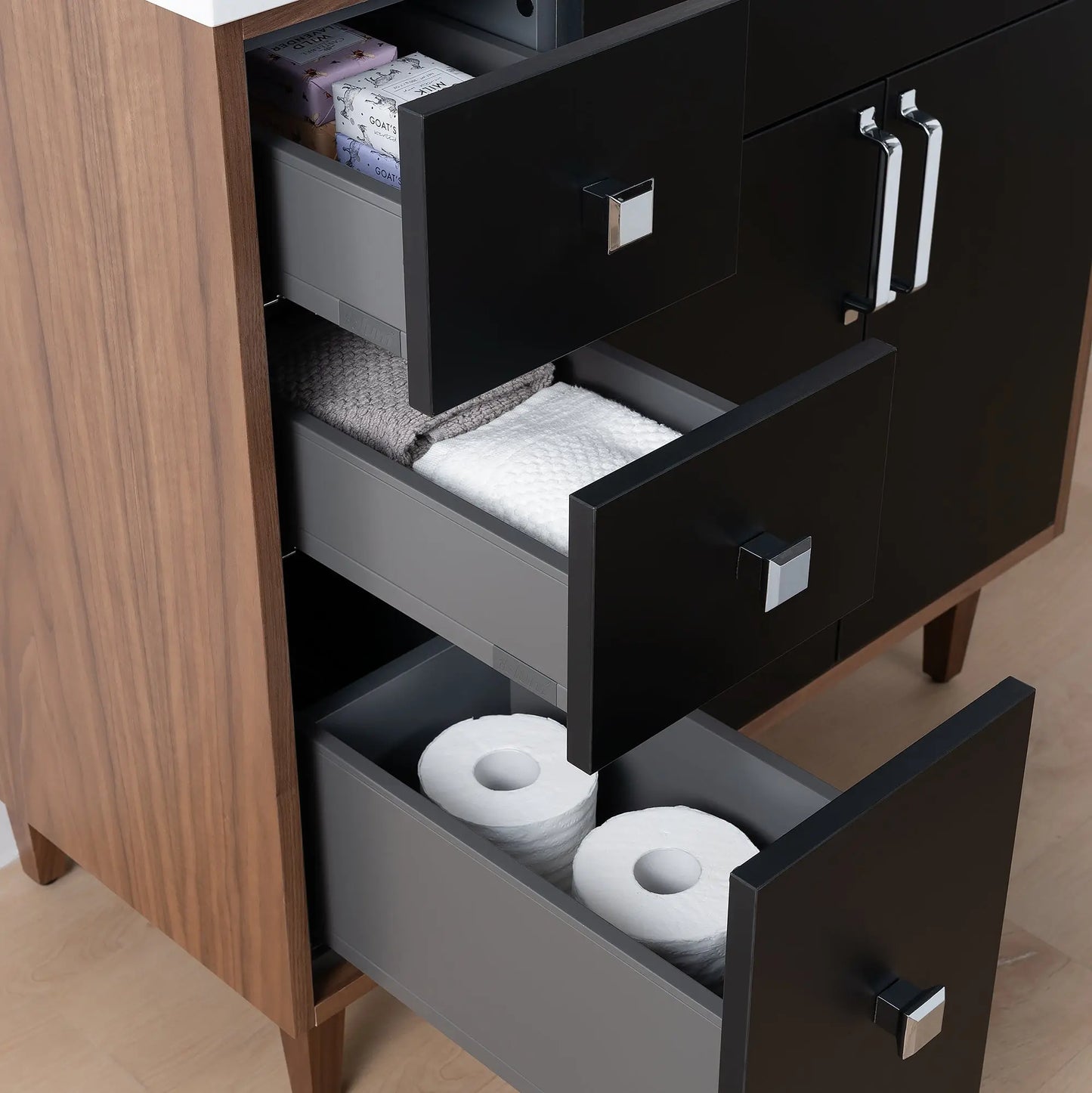 Sidney SLIM, 36" Teodor® Modern Matte Black Vanity, Right Sink Teodor Bathroom VanityCanada