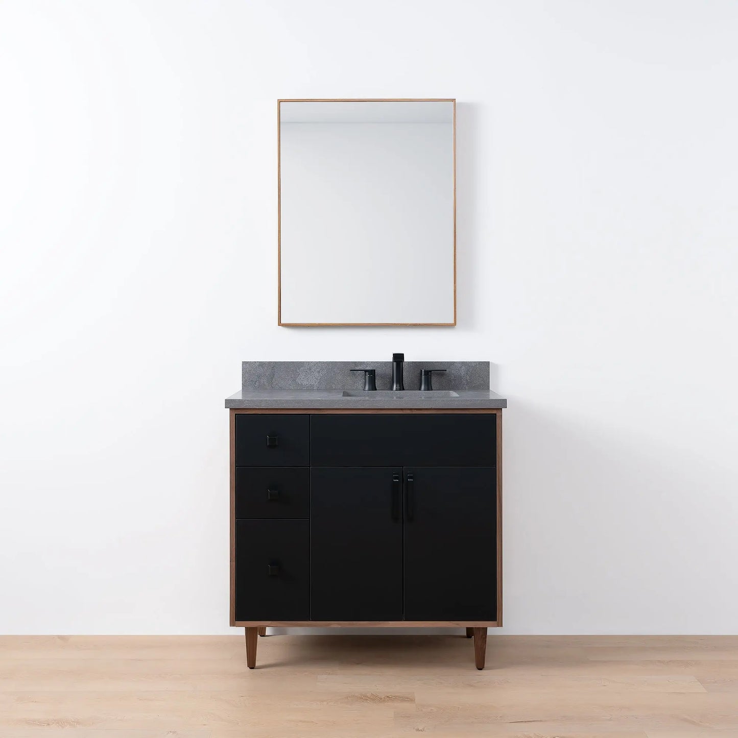 Sidney SLIM, 36" Teodor® Modern Matte Black Vanity, Right Sink Teodor Bathroom VanityCanada