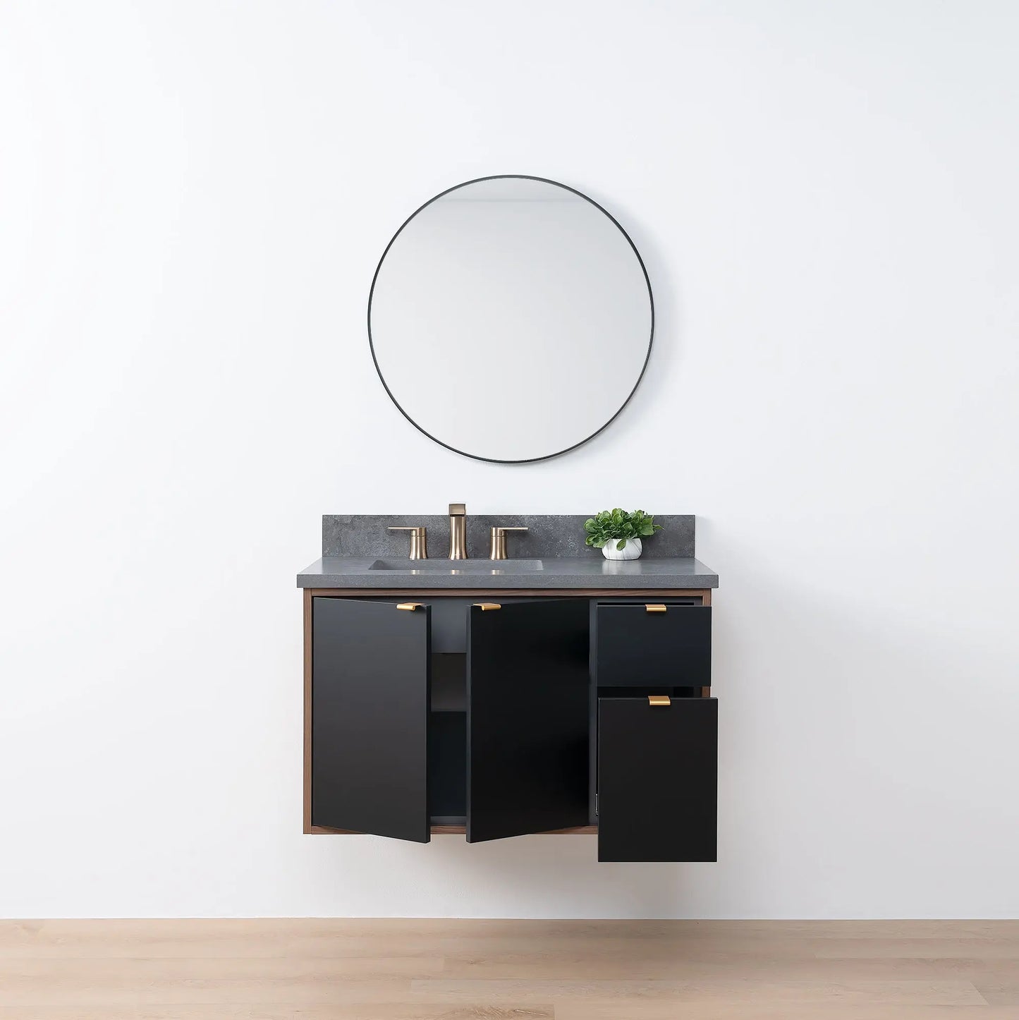 Sidney SLIM, 36" Teodor® Modern Wall Mount Matte Black Vanity, Left Sink Teodor Bathroom VanityCanada