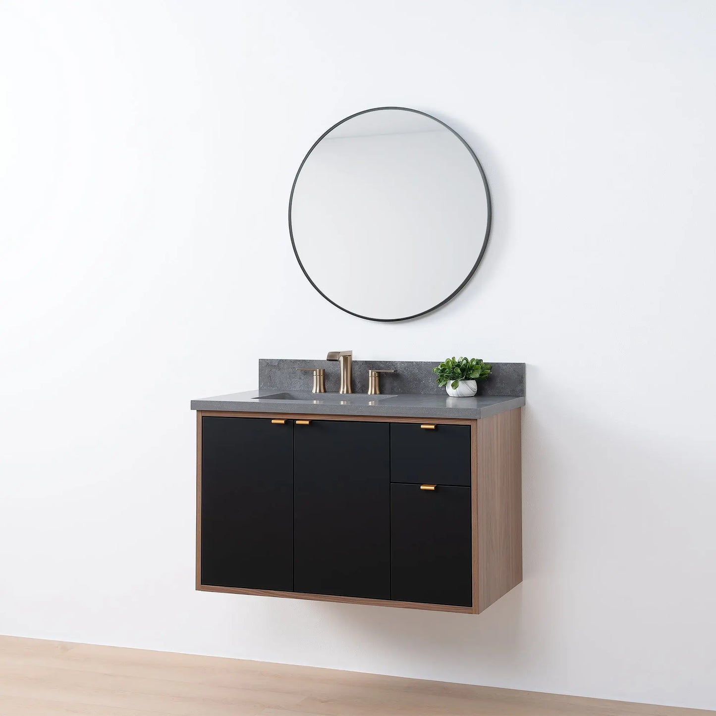 Sidney SLIM, 36" Teodor® Modern Wall Mount Matte Black Vanity, Left Sink Teodor Bathroom VanityCanada