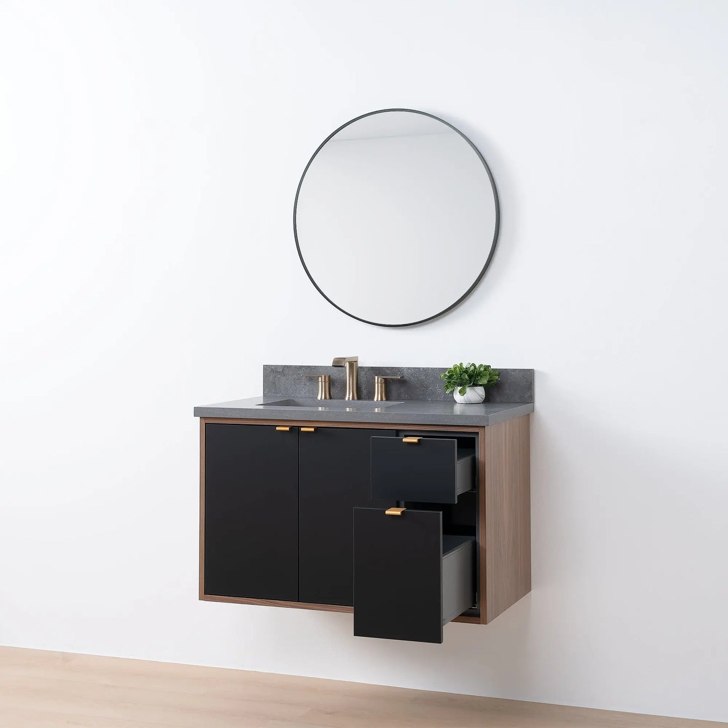Sidney SLIM, 36" Teodor® Modern Wall Mount Matte Black Vanity, Left Sink Teodor Bathroom VanityCanada