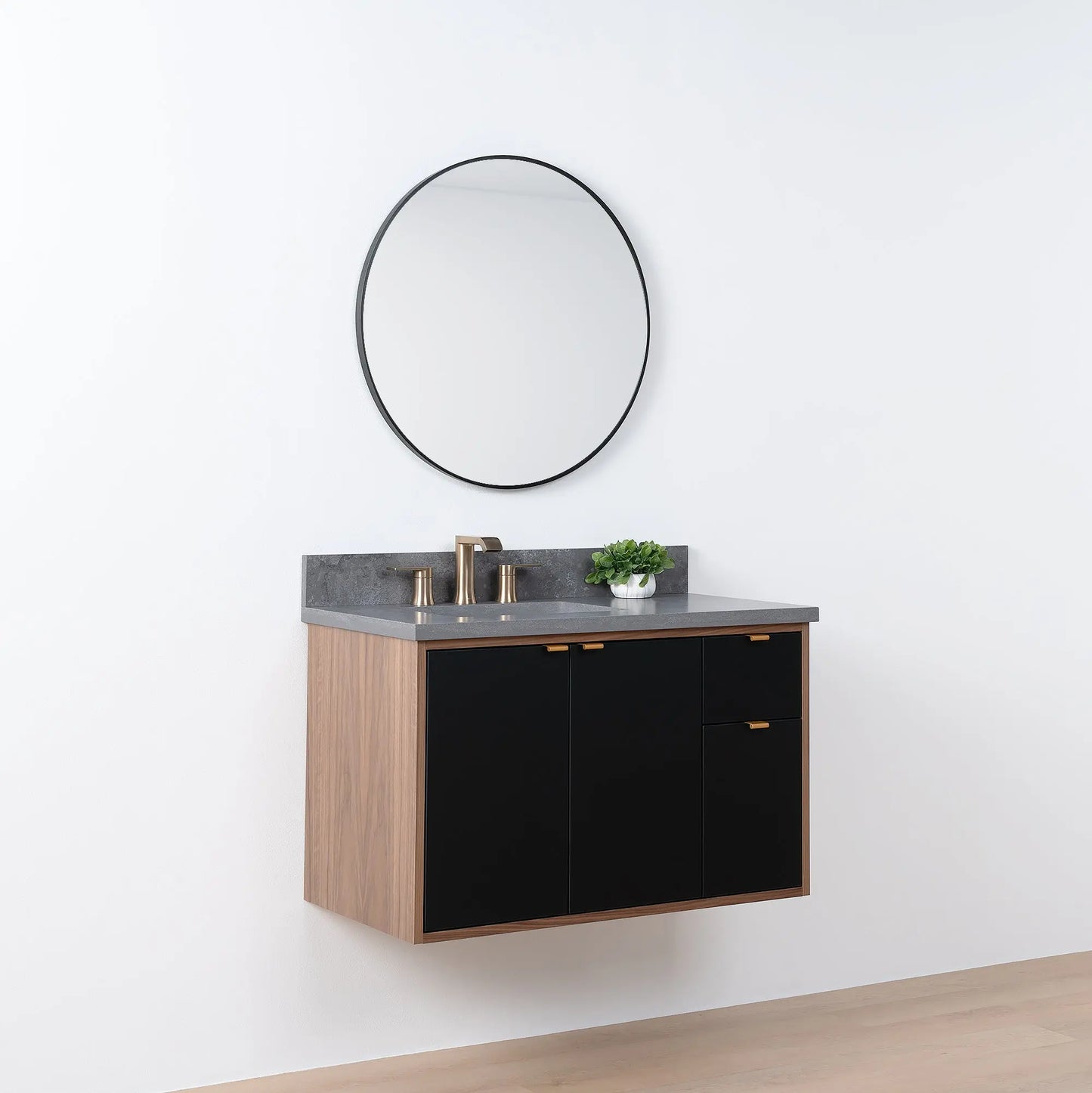 Sidney SLIM, 36" Teodor® Modern Wall Mount Matte Black Vanity, Left Sink Teodor Bathroom VanityCanada