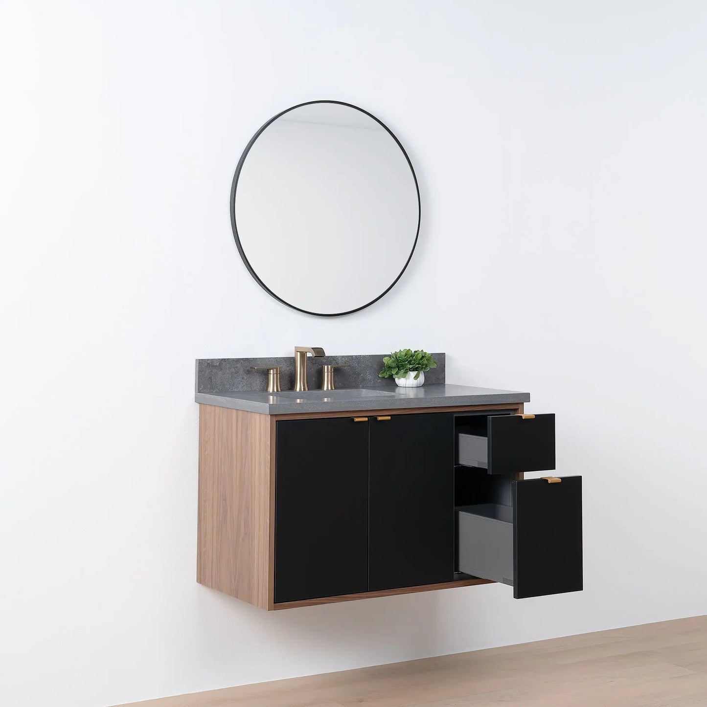 Sidney SLIM, 36" Teodor® Modern Wall Mount Matte Black Vanity, Left Sink Teodor Bathroom VanityCanada