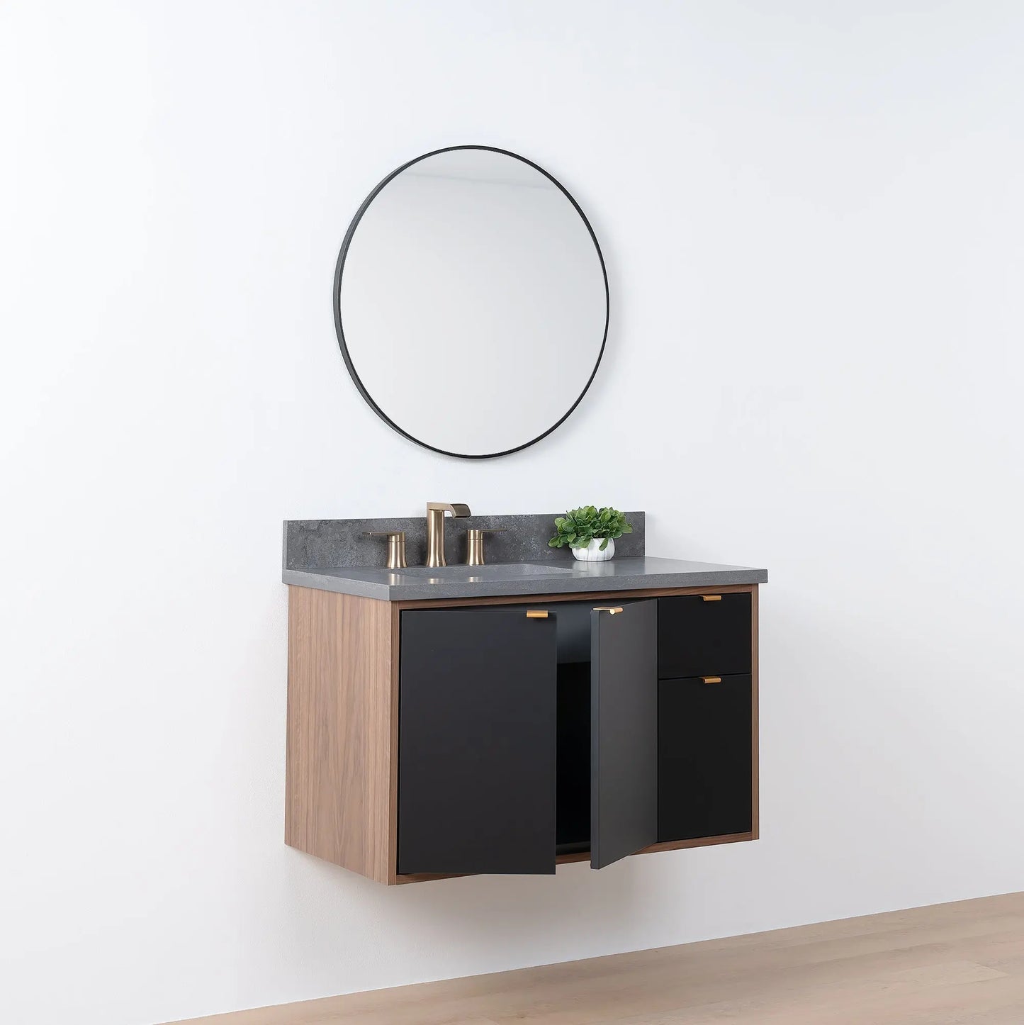 Sidney SLIM, 36" Teodor® Modern Wall Mount Matte Black Vanity, Left Sink Teodor Bathroom VanityCanada