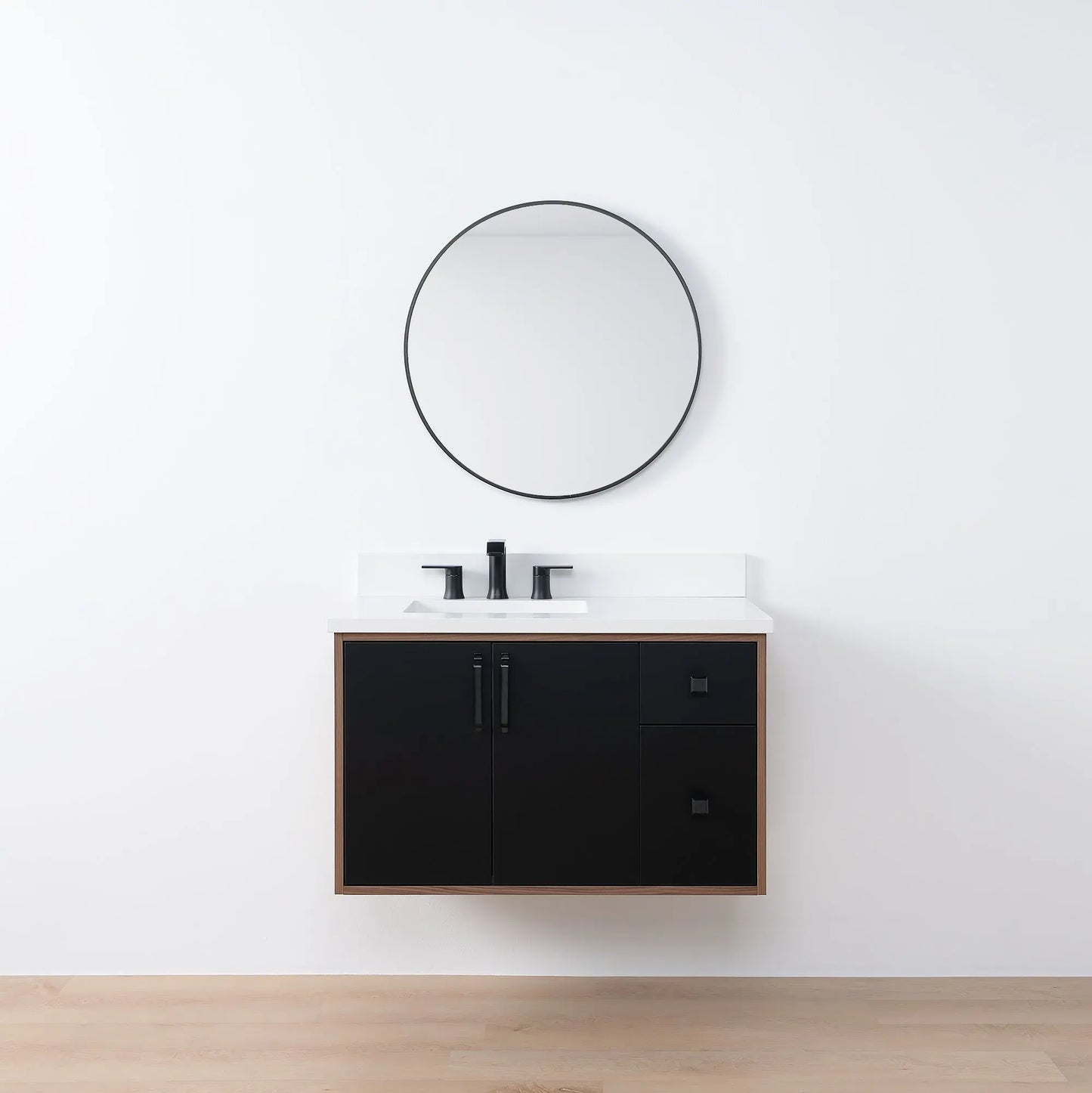 Sidney SLIM, 36" Teodor® Modern Wall Mount Matte Black Vanity, Left Sink Teodor Bathroom VanityCanada