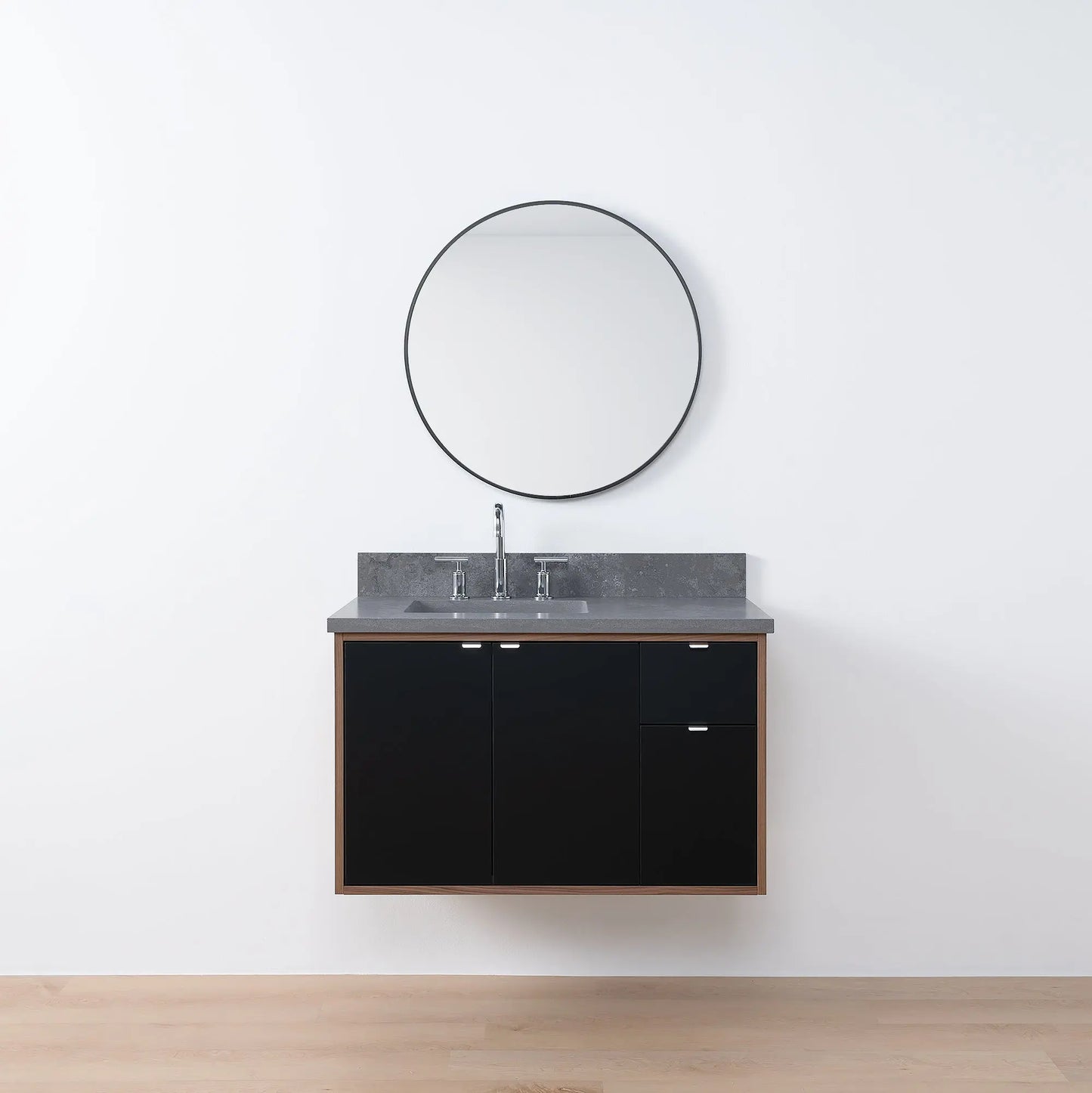 Sidney SLIM, 36" Teodor® Modern Wall Mount Matte Black Vanity, Left Sink Teodor Bathroom VanityCanada