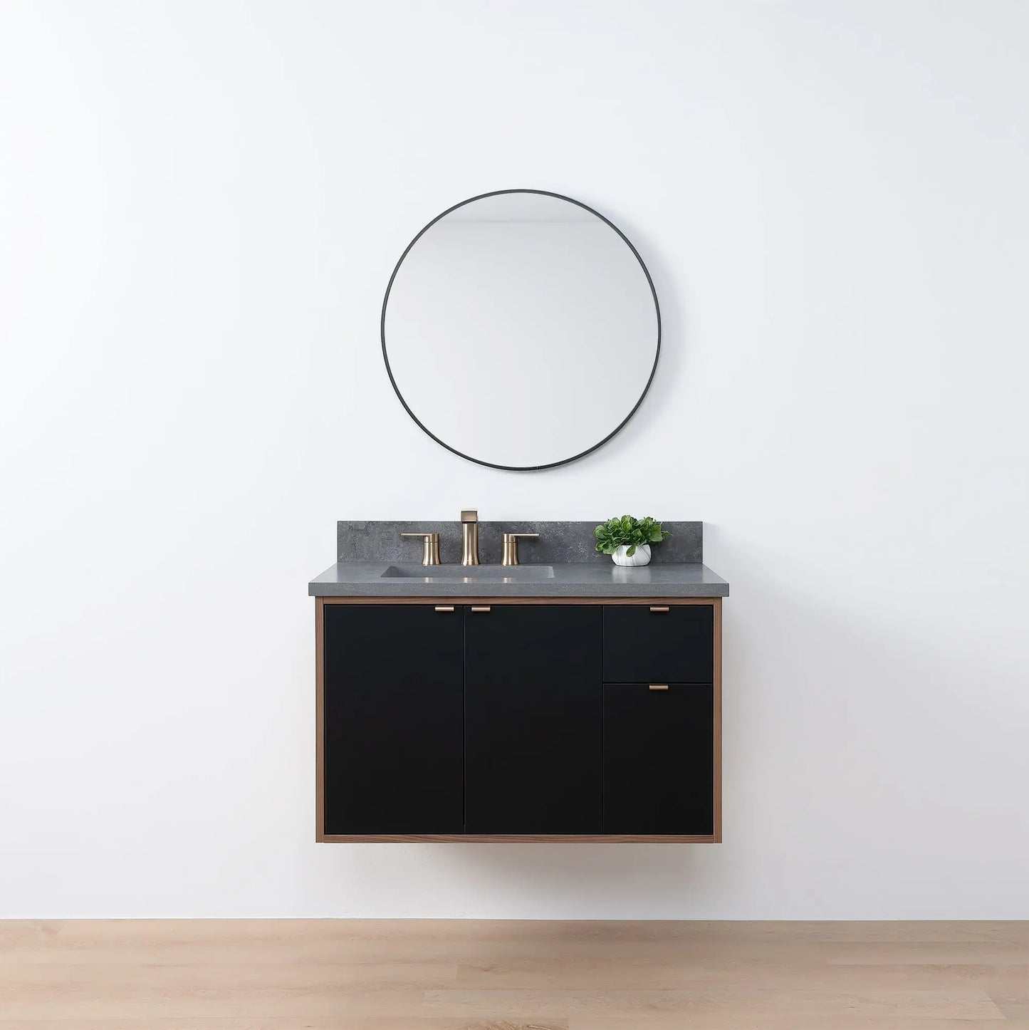 Sidney SLIM, 36" Teodor® Modern Wall Mount Matte Black Vanity, Left Sink Teodor Bathroom VanityCanada