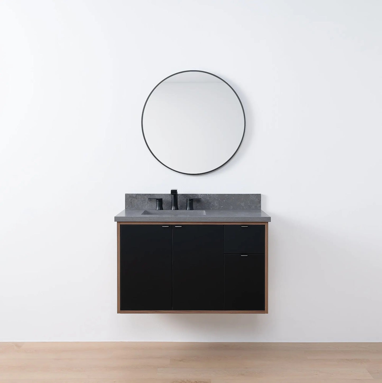 Sidney SLIM, 36" Teodor® Modern Wall Mount Matte Black Vanity, Left Sink Teodor Bathroom VanityCanada