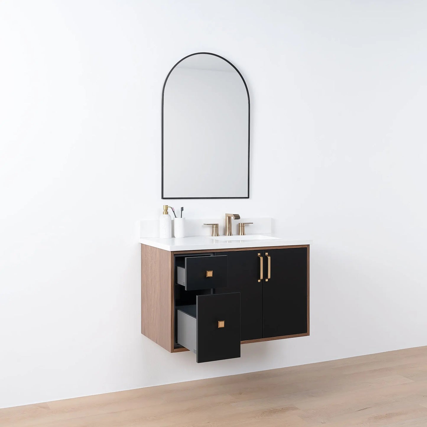 Sidney SLIM, 36" Teodor® Modern Wall Mount Matte Black Vanity, Right Sink Teodor Bathroom VanityCanada