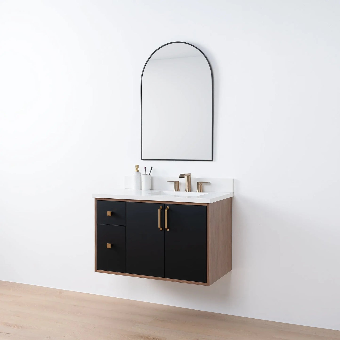Sidney SLIM, 36" Teodor® Modern Wall Mount Matte Black Vanity, Right Sink Teodor Bathroom VanityCanada
